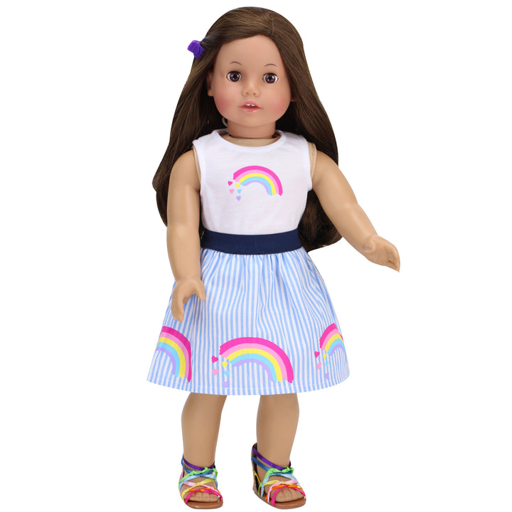 Sophia's - 18" Doll - Rainbow Stripe Skirt & Tank - White
