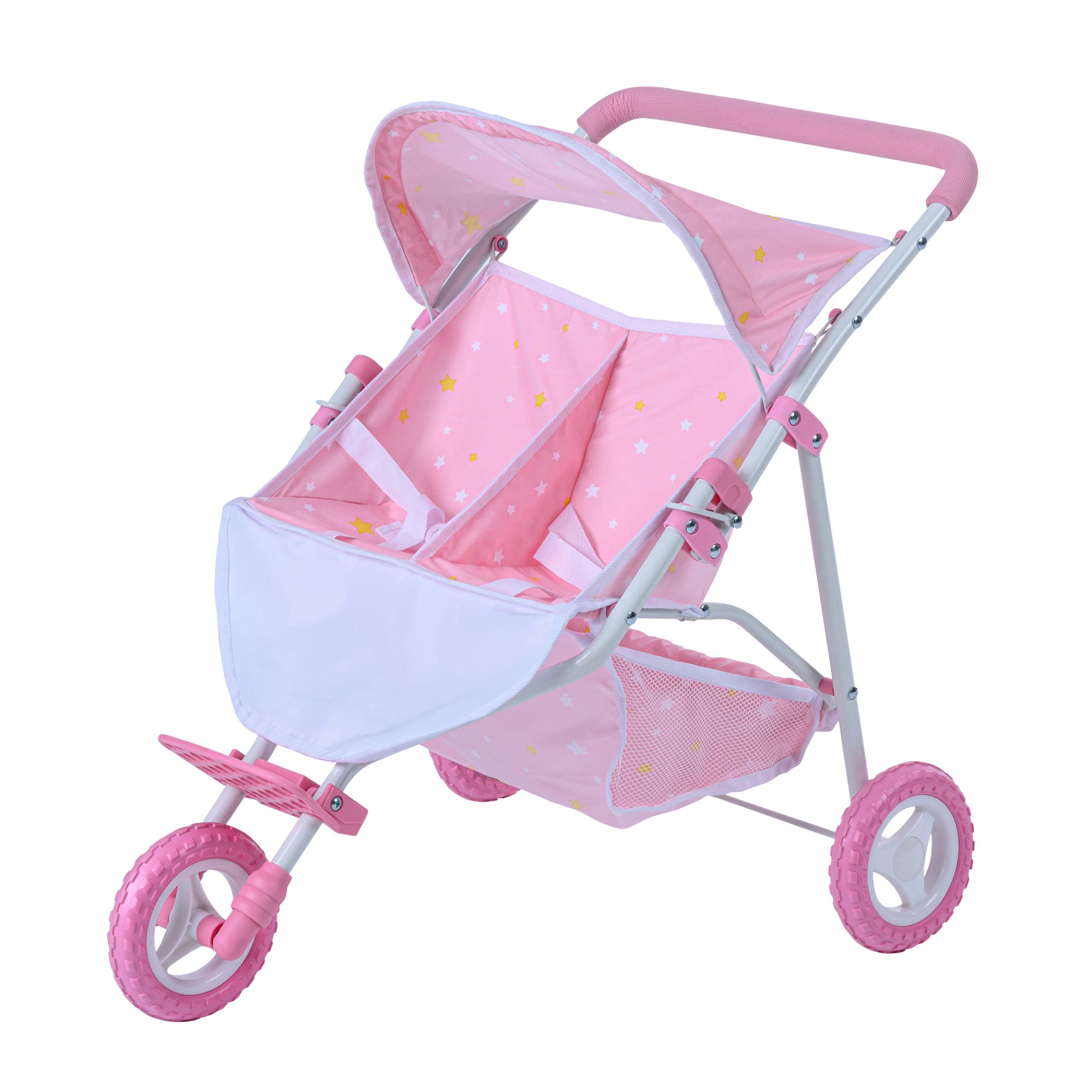 Olivia's Little World Twinkle Stars Princess Twin Baby Doll Stroller, Pink & White