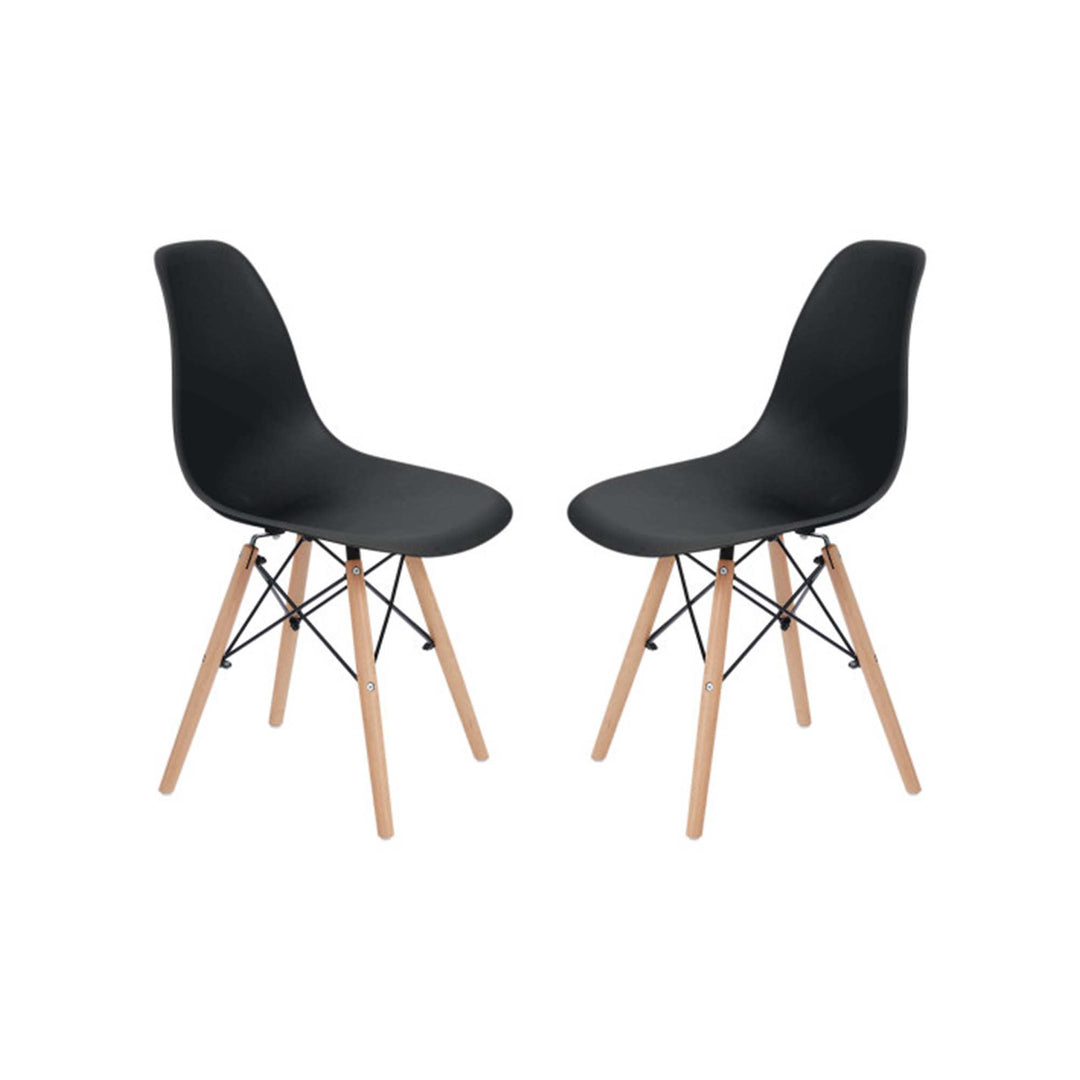 Teamson Home Allan Plastic Side Dining Chair with Wooden Legs Set of 2, Black
