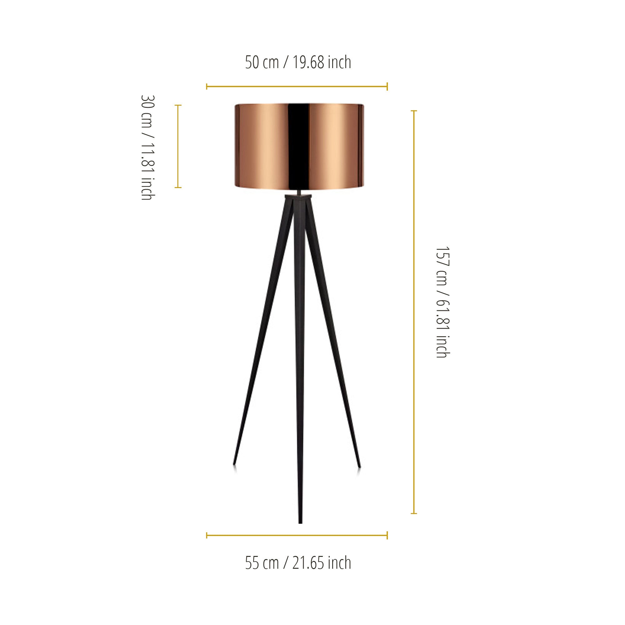 Teamson Home Romanza 60.23" Postmodern Tripod Floor Lamp with Drum Shade, Matte Black/Copper