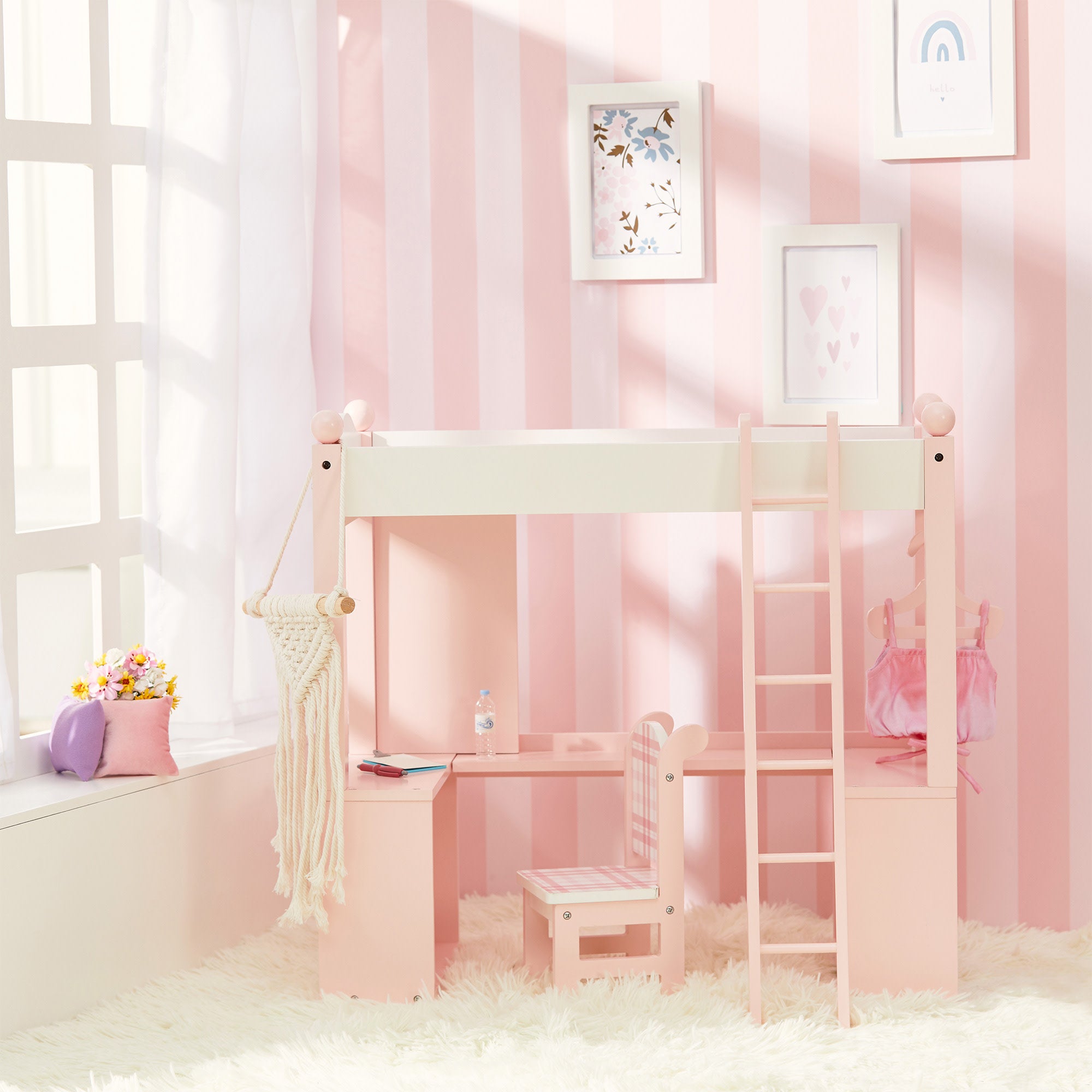 Sophia's by Teamson Kids Loft Bed, Desk, Chair, & Accessories for 18" Dolls, Pink