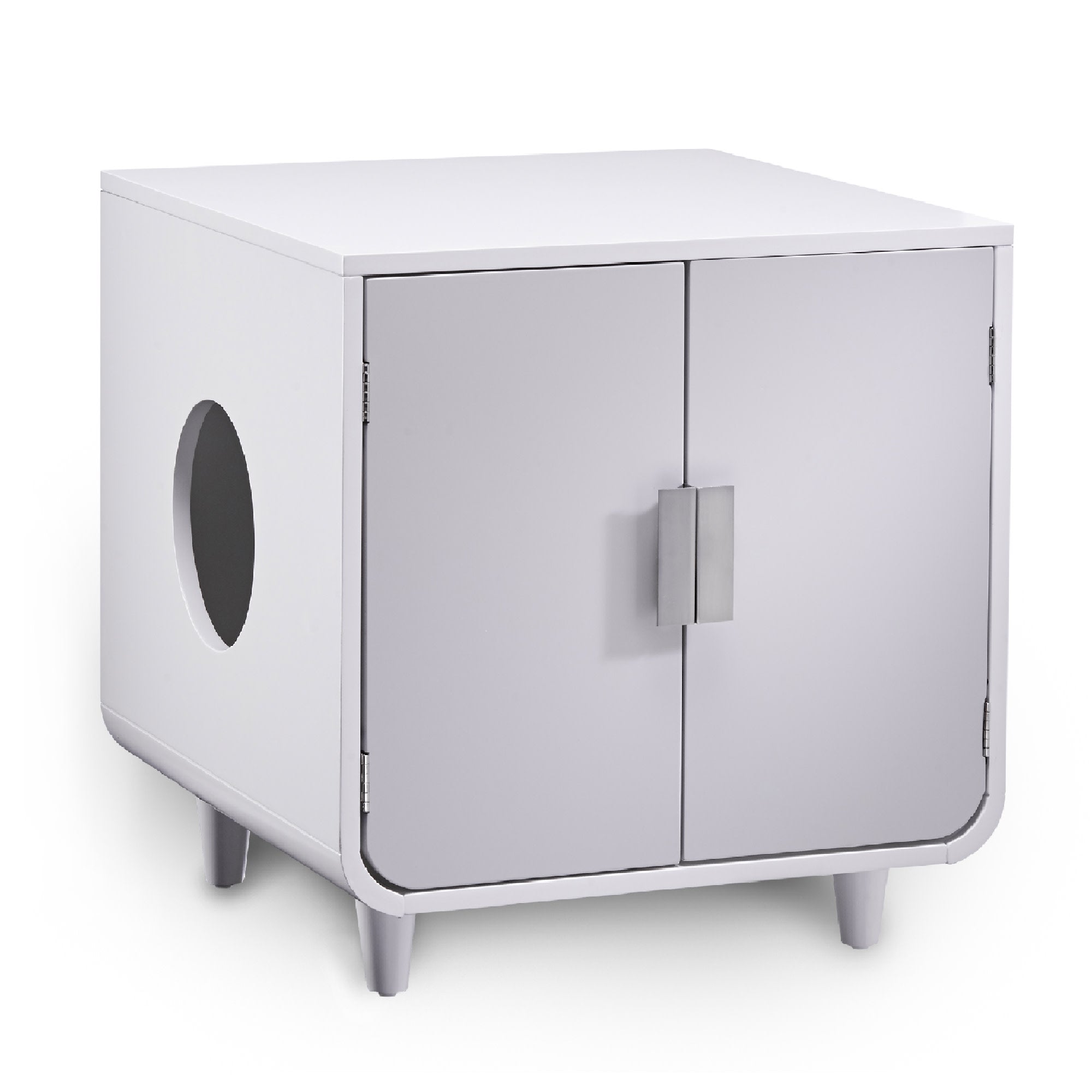 Teamson Pets Dyad Wooden Cat Litter Box Enclosure and Side Table, Alpine White