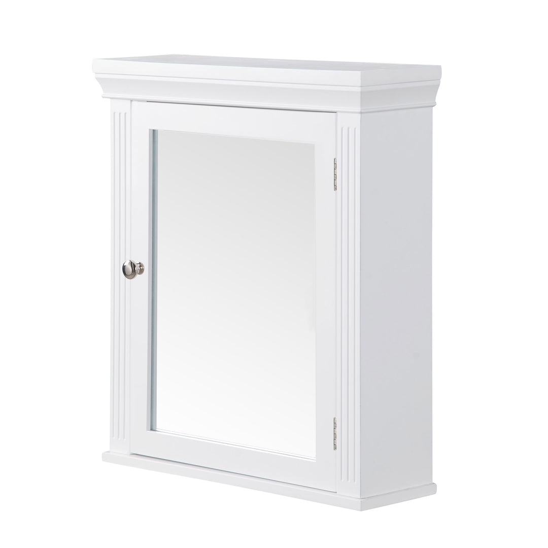 A view from the side of a White Teamson Home Removable Mirrored Medicine Cabinet with Crown Molded Top