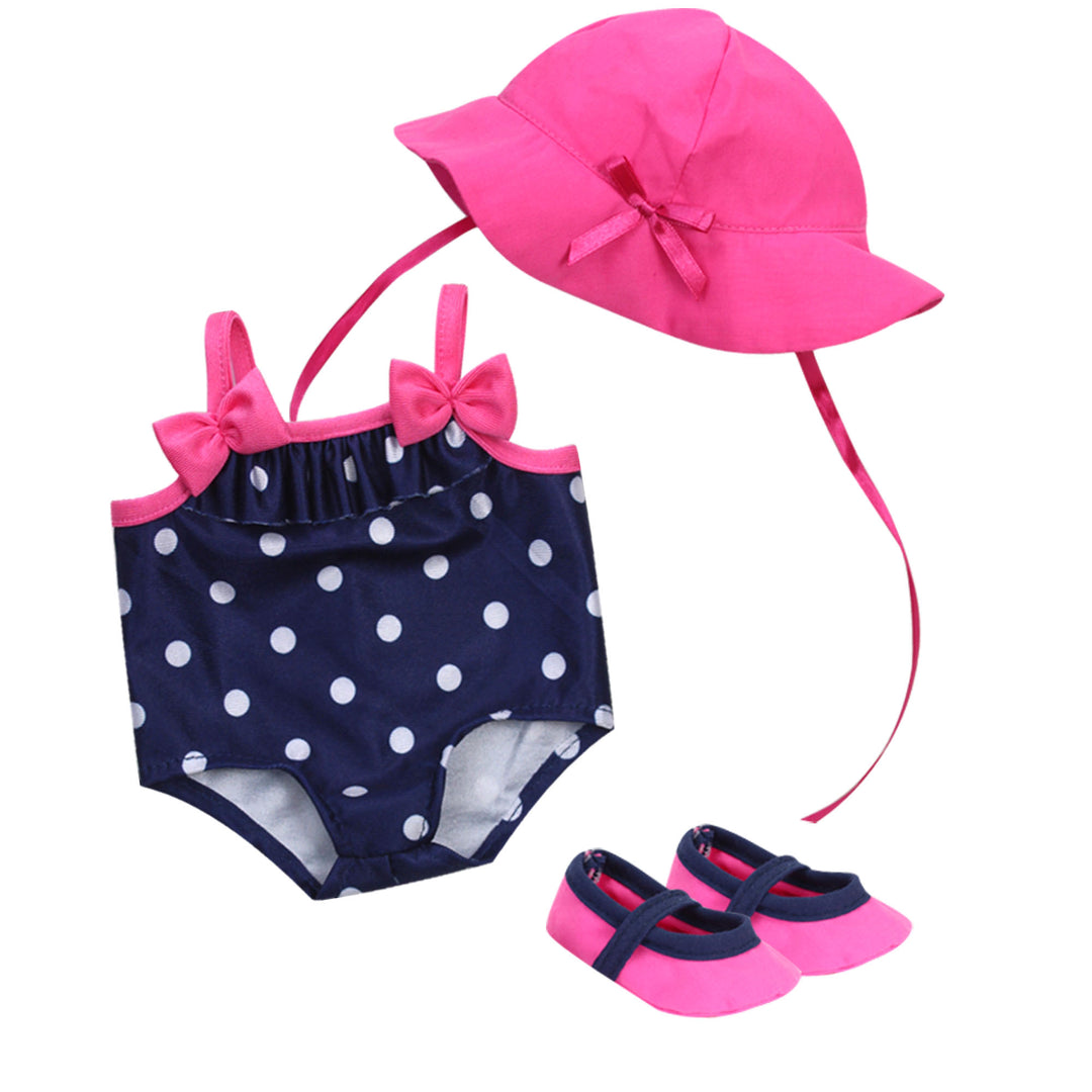 Sophia's - 15" Doll - Polka Dot Bating Suit, Hat & Water Shoes - Pink