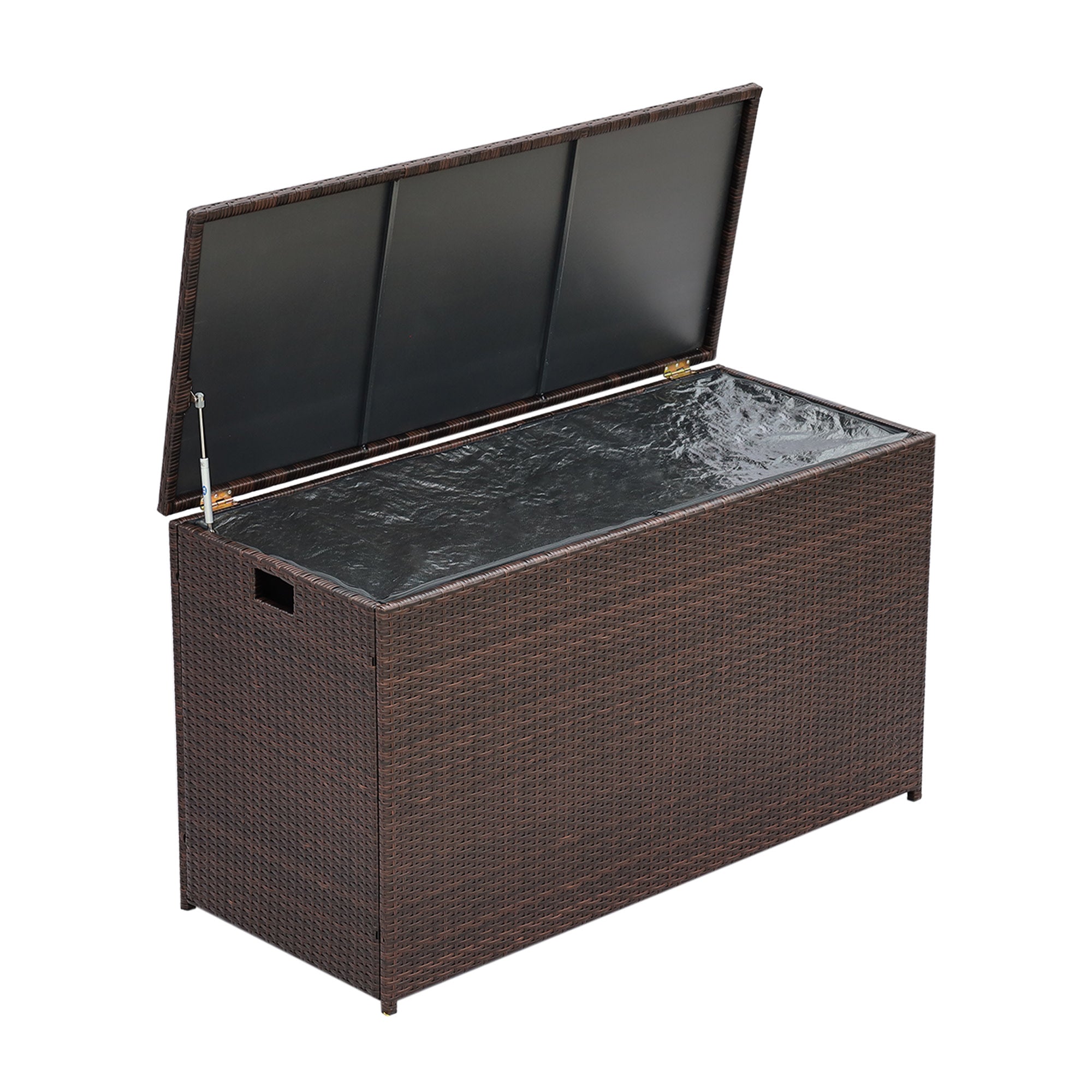 Teamson Home Wicker 154 Gallon Outdoor Deck Box for Cushions or Pool Accessory Storage, Brown