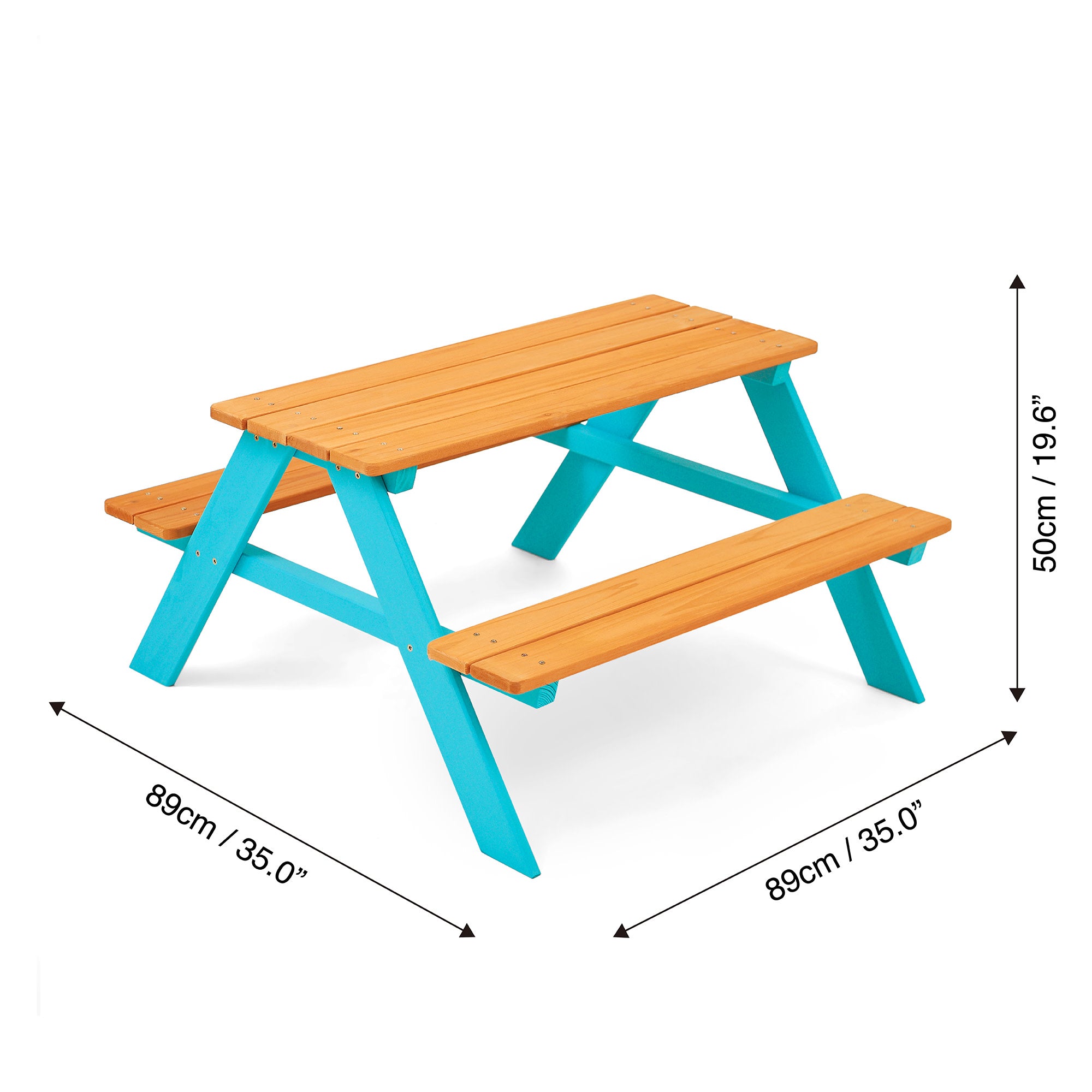 Teamson Kids Child Sized Wooden Outdoor Picnic Table, Warm Honey/Aqua