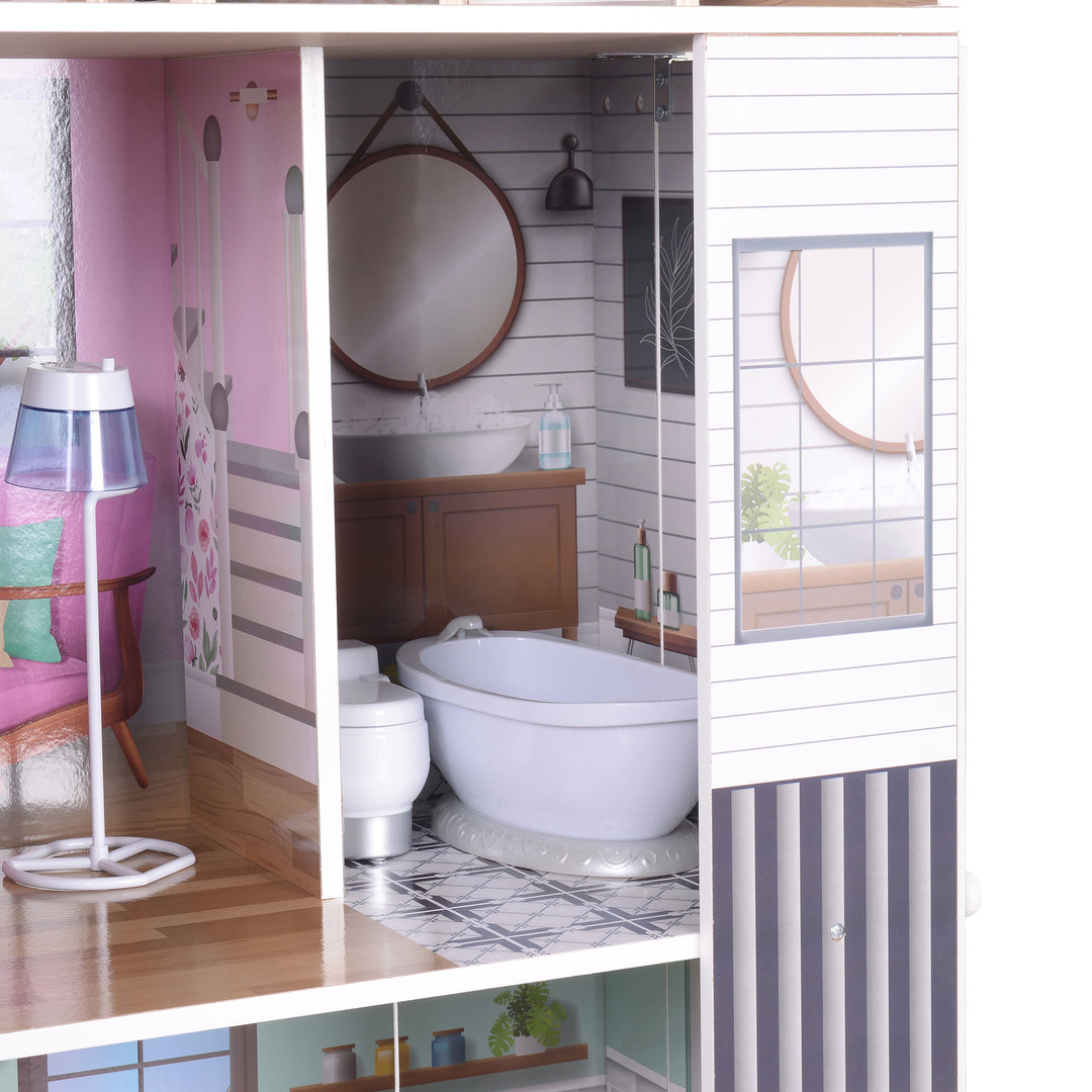 A close-up of the fully-illustrated bathroom with the toilet and bathtub accessories placed inside.
