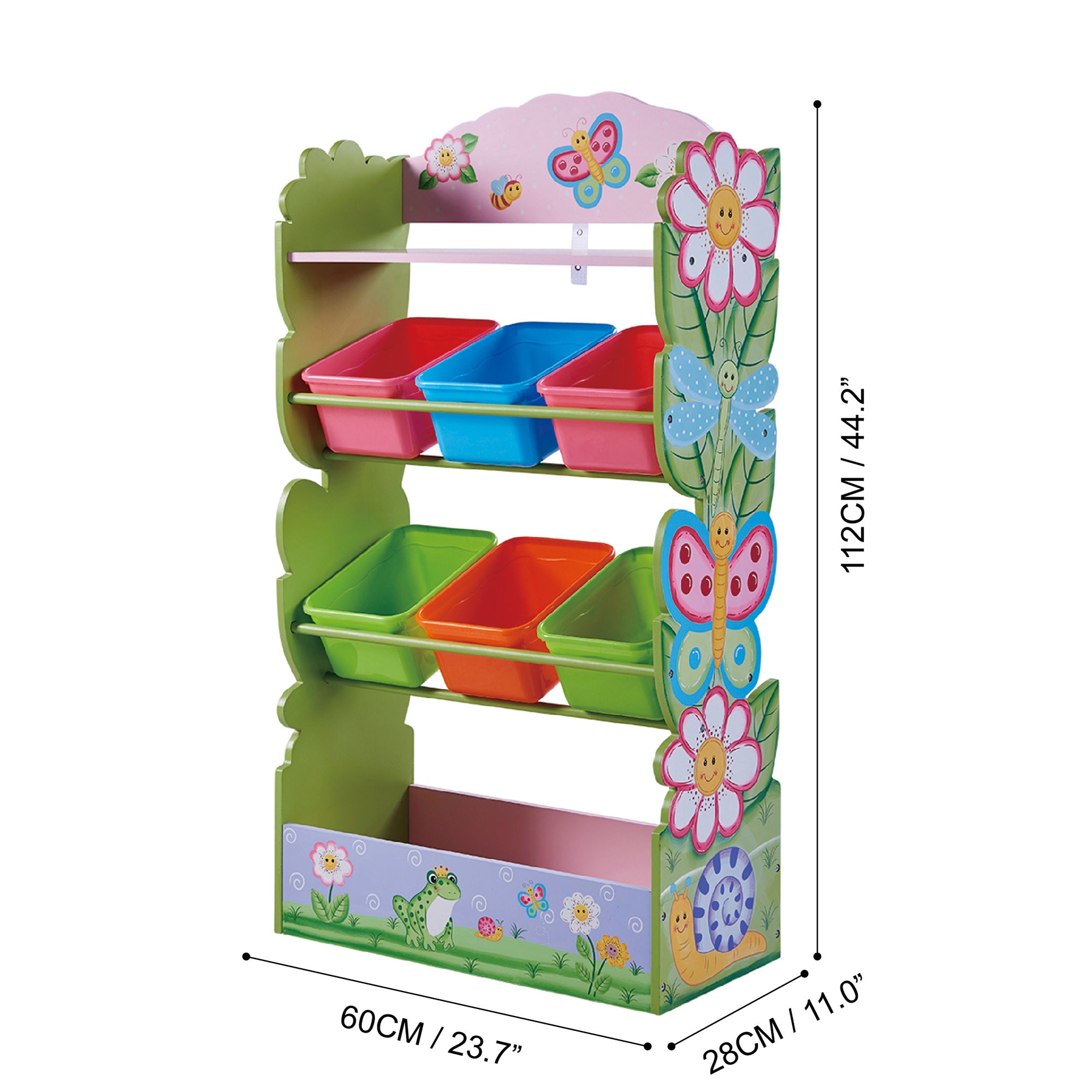 Fantasy Fields Magic Garden Kids Wooden Toy Organizer with Storage Bins, Pink/Green
