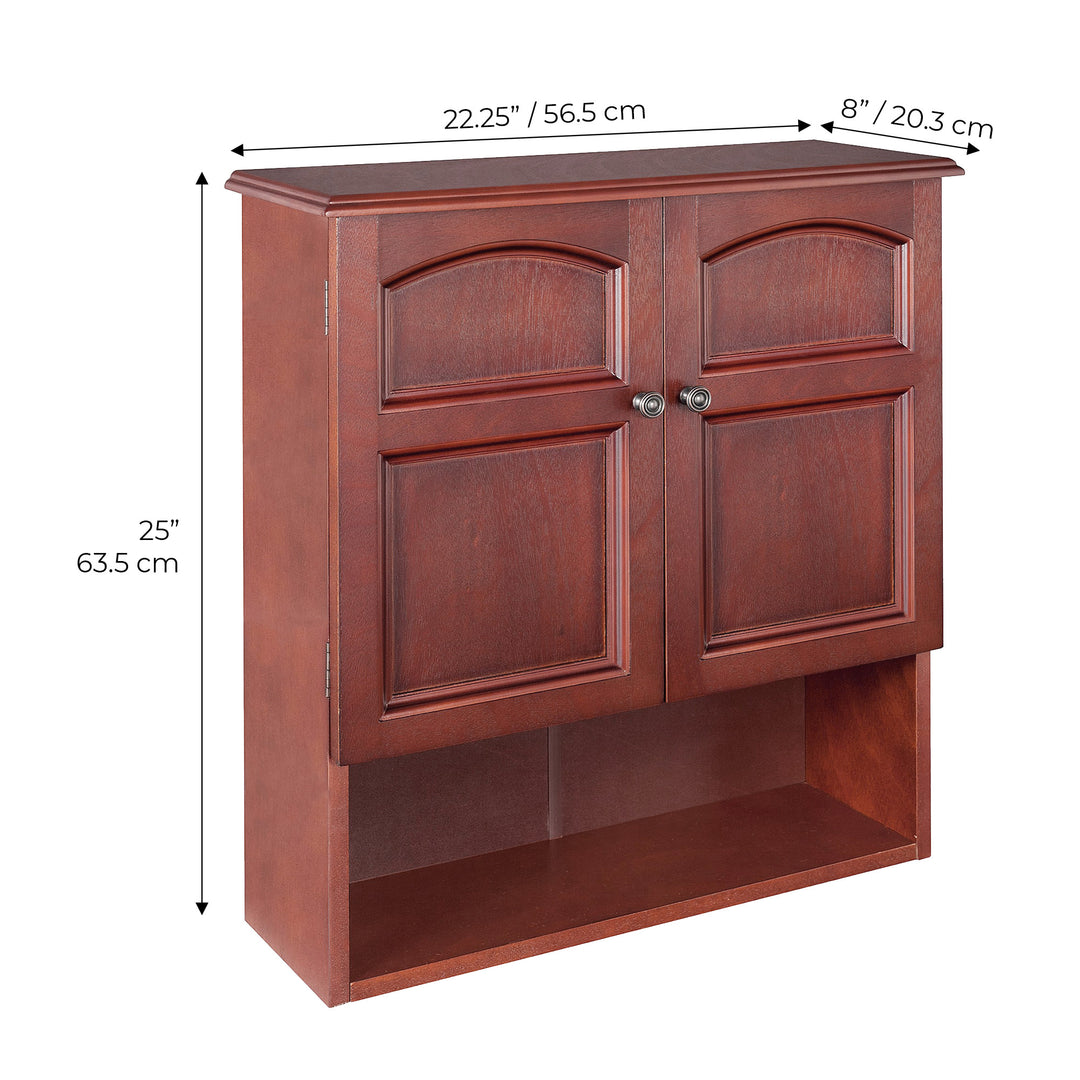 Dimensions in inches and centimeters of a Teamson Home Mahogany Martha Removable Wall Cabinet 