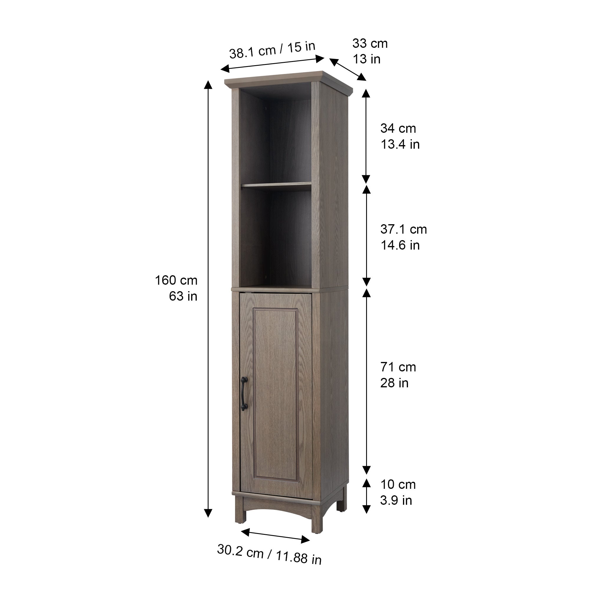 Teamson Home Russell Modern Farmhouse Linen Tower Storage Cabinet with Open Shelves, Salt Oak