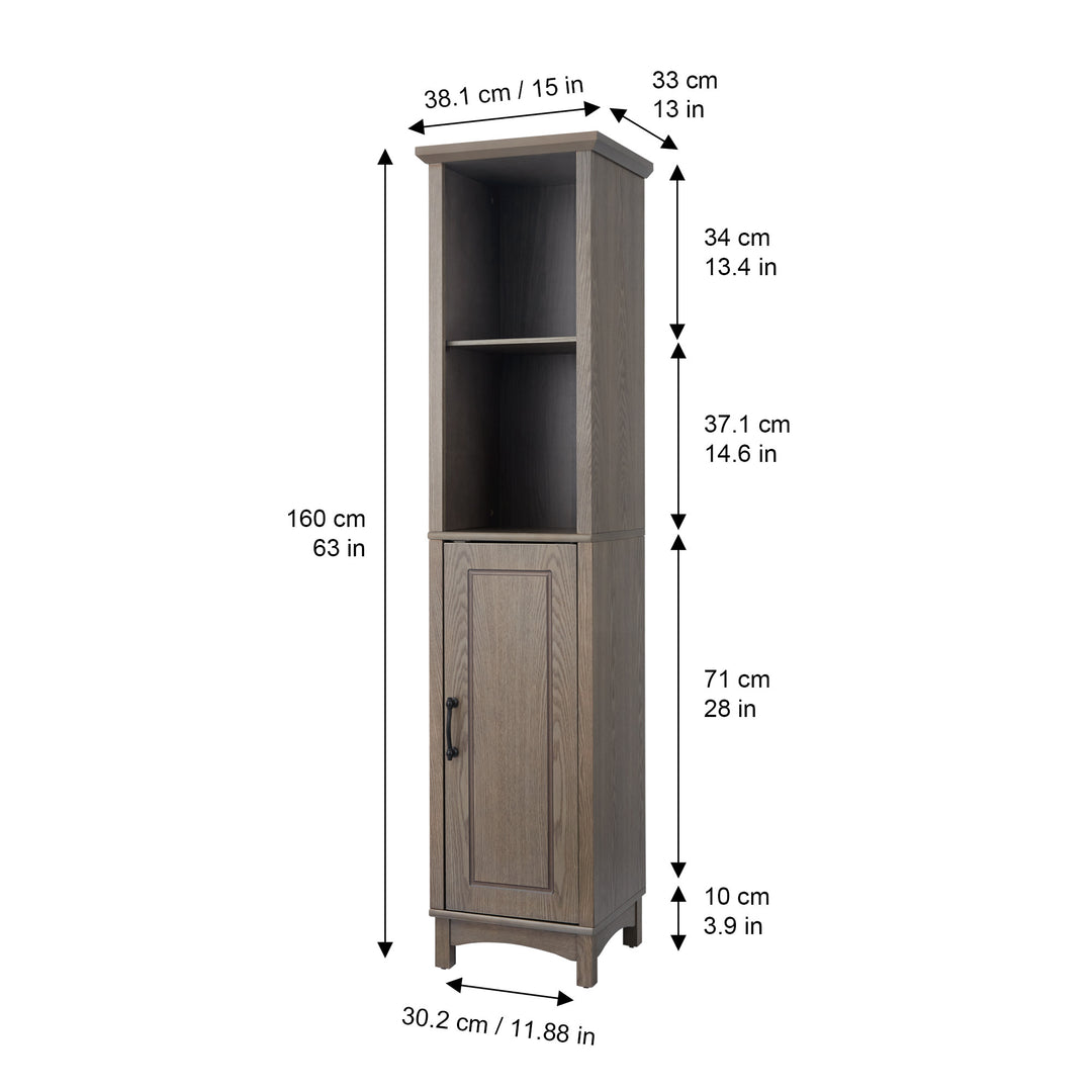 Teamson Home Russell Modern Farmhouse Linen Tower Storage Cabinet with Open Shelves, Salt Oak