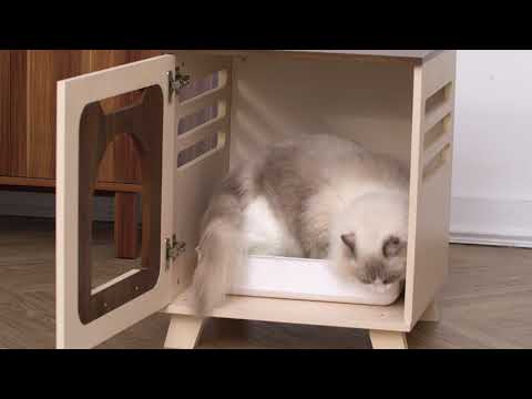 Teamson Pets Elyse Elevated Vented Wooden Cat Litter Box Enclosure Side Table, Tan