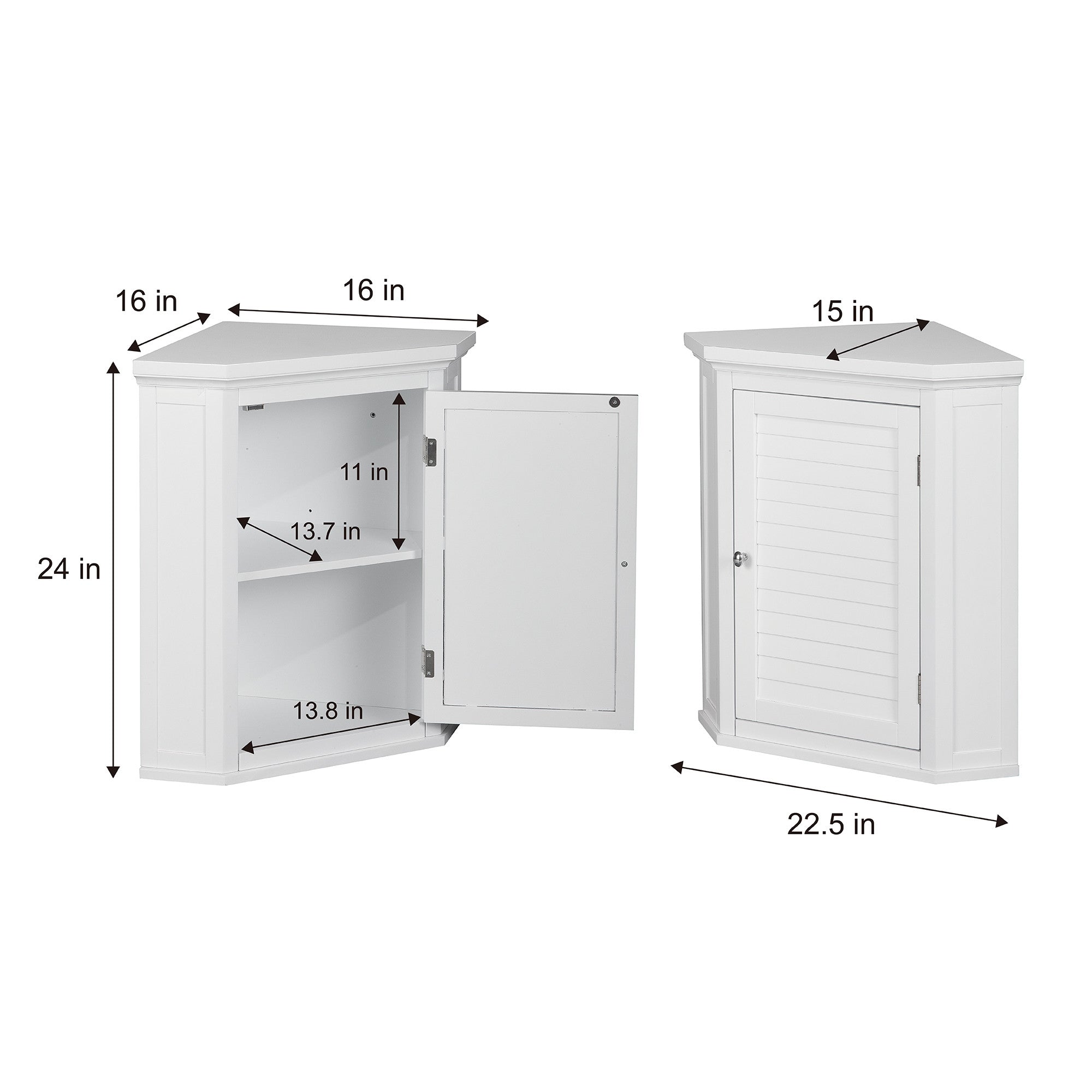 Elegant Home Fashions Glancy One Shutter Door Removable Wooden Corner Wall Cabinet White