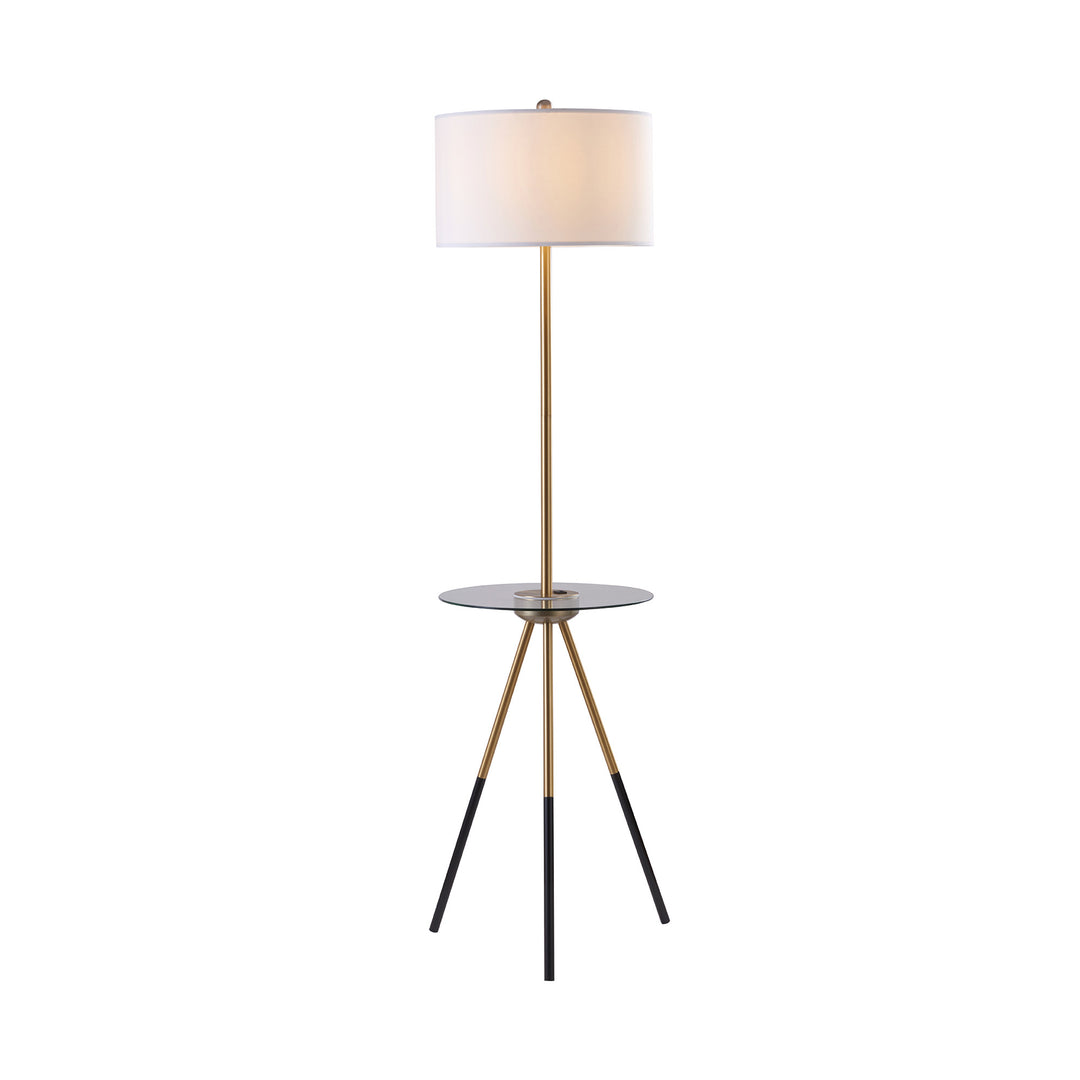 Teamson Home Myra Floor Lamp with Table, Gold/White Shade with black leg caps