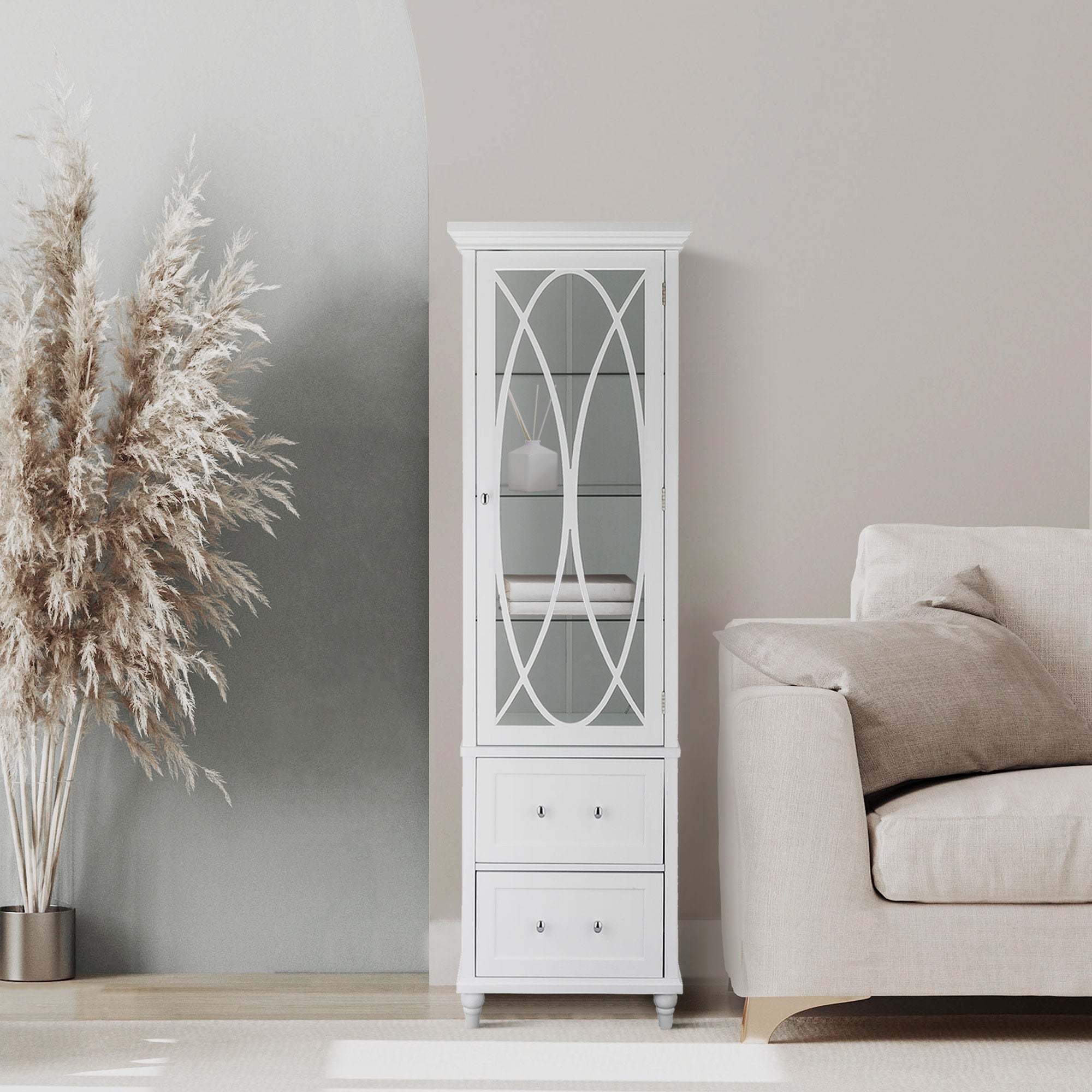 Teamson Home Florence Wooden Linen Tower Cabinet with Storage, White