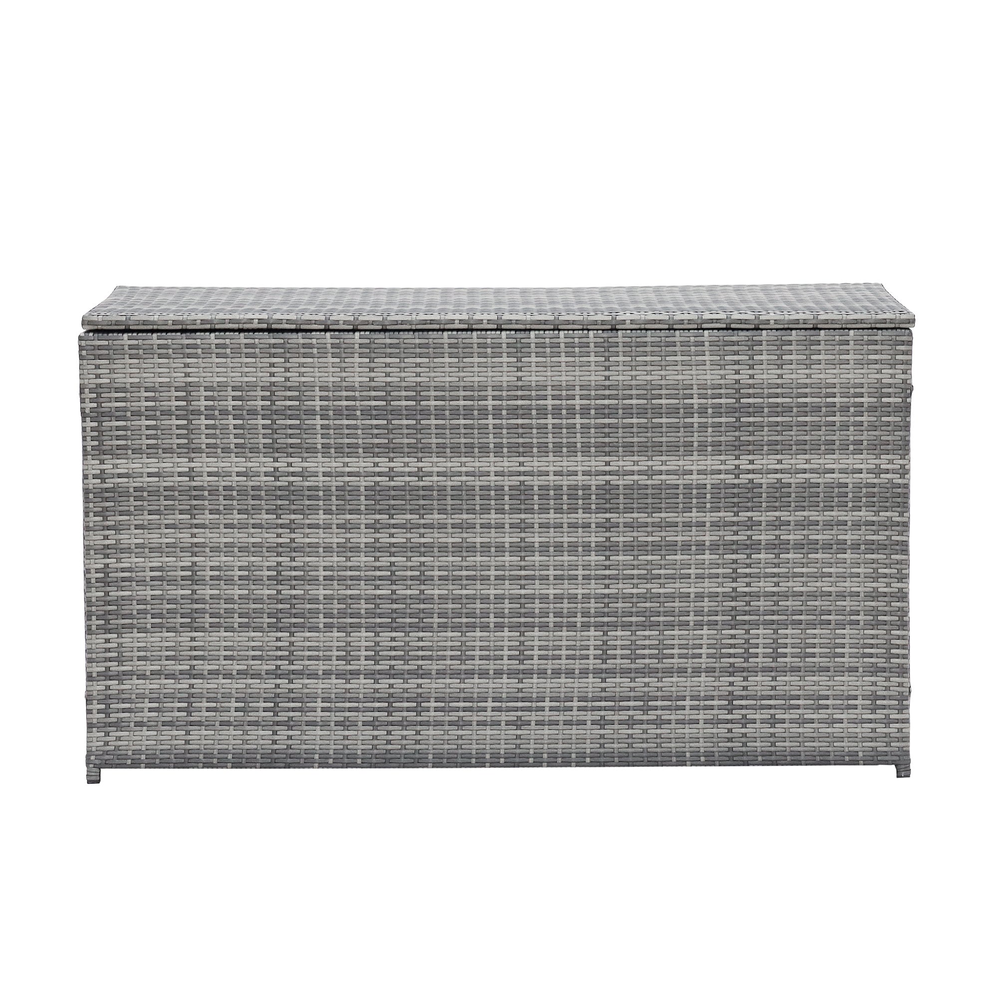 Teamson Home Wicker 154 Gallon Outdoor Deck Box for Cushions or Pool Accessory Storage, Gray