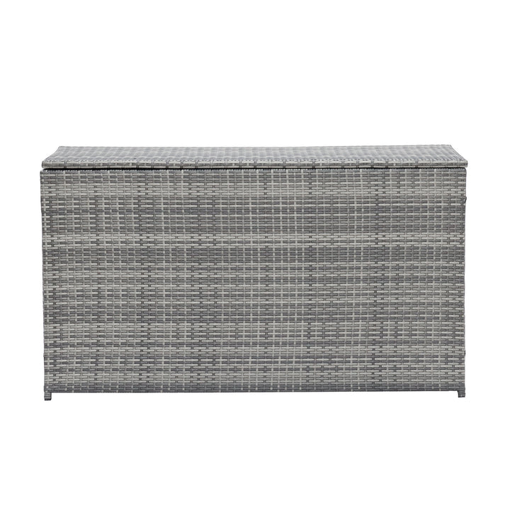 Teamson Home Gray PE Rattan 154-Gallon Outdoor Deck Box with a view of the texture of the surface