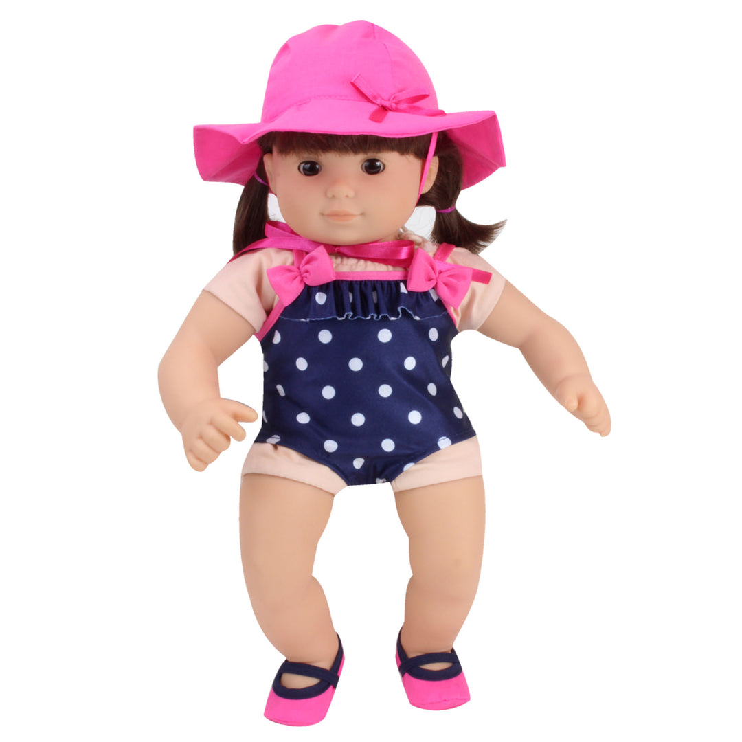 Sophia's - 15" Doll - Polka Dot Bating Suit, Hat & Water Shoes - Pink