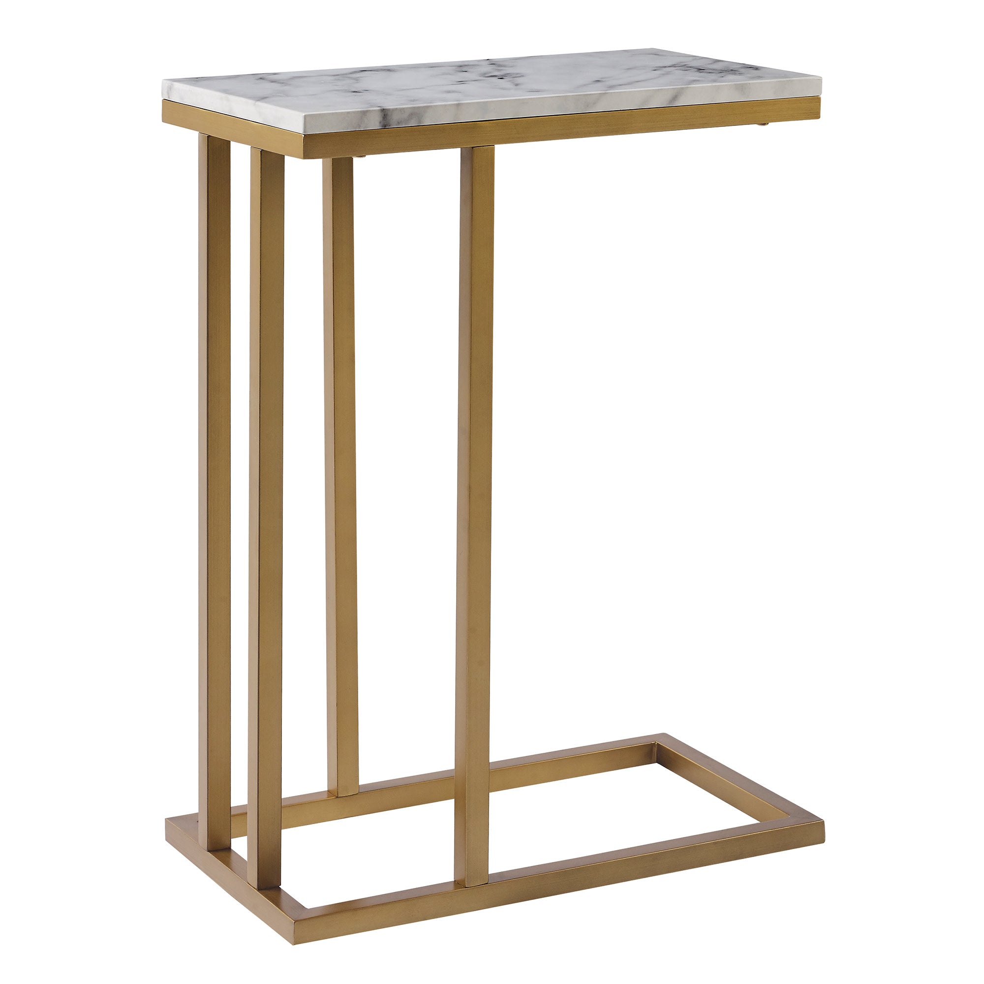 Teamson Home Marmo Modern Marble-Look C Shape Side Table, Marble/Brass