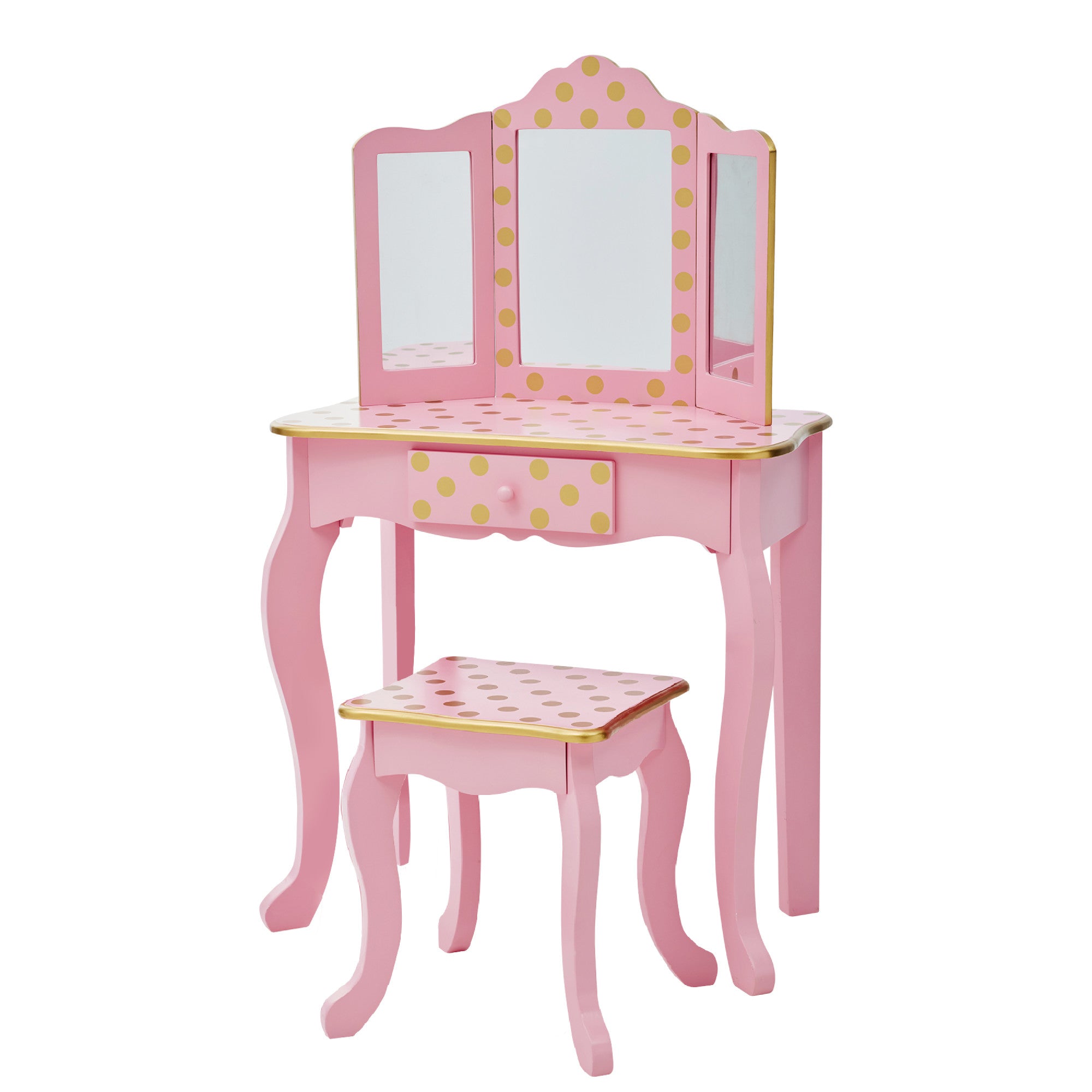 Teamson Kids Gisele Polka Dot Vanity w/ Mirror & Stool, Pink/Rose Gold