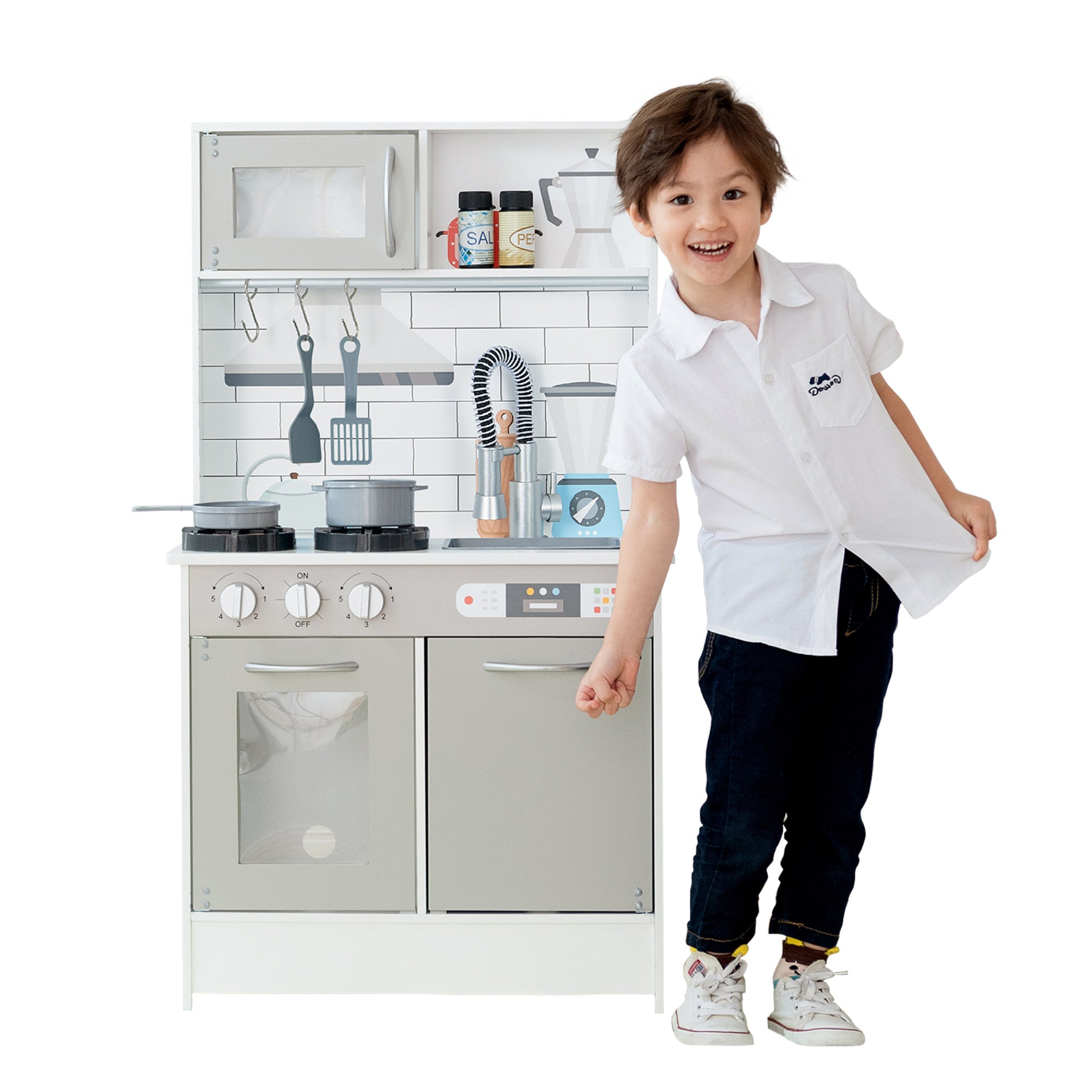Teamson Kids Little Chef Valencia Kitchen Playset, White/Gray