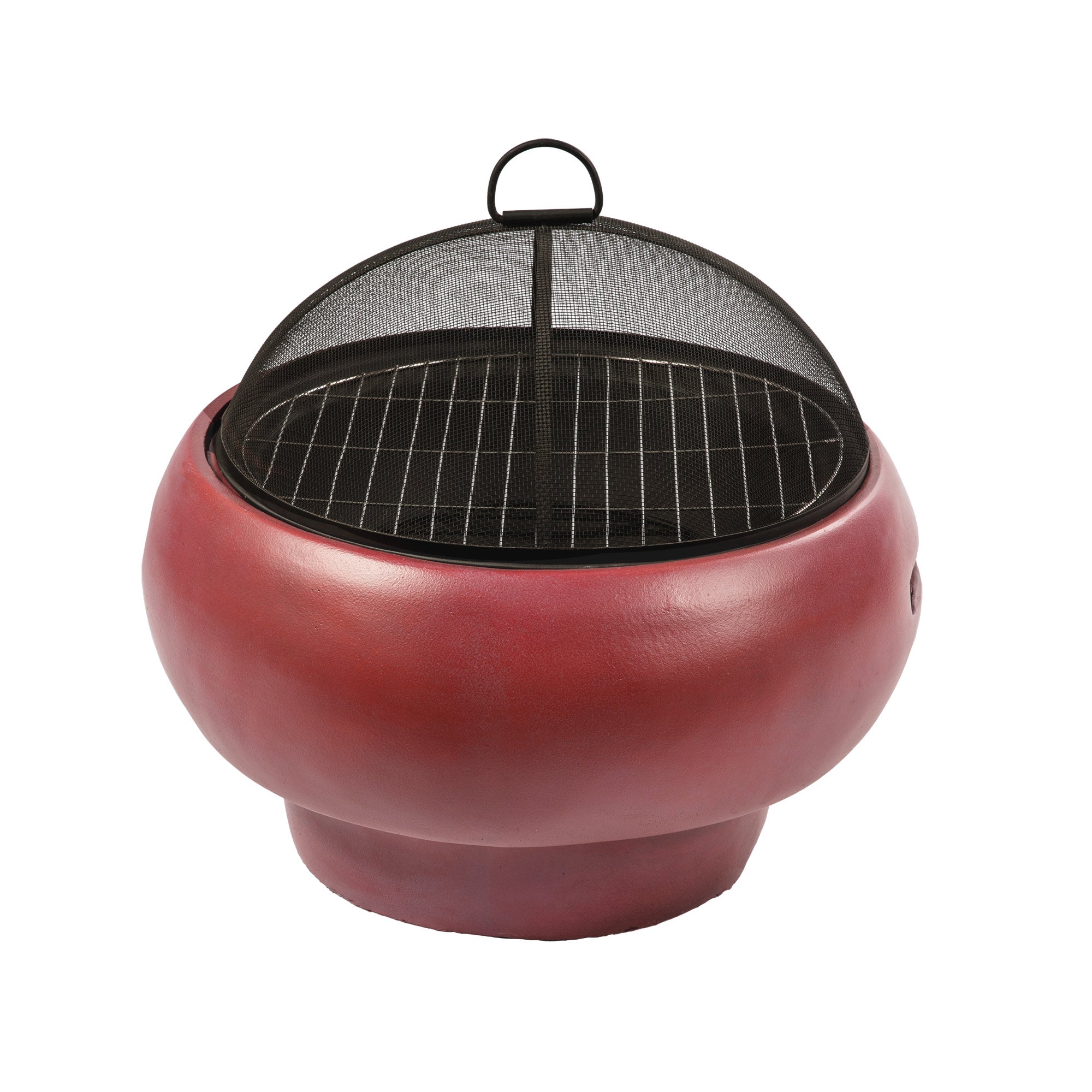 Teamson Home Outdoor 21" Wood Burning Fire Pit with Grill Grate and Faux Concrete Base, Maroon