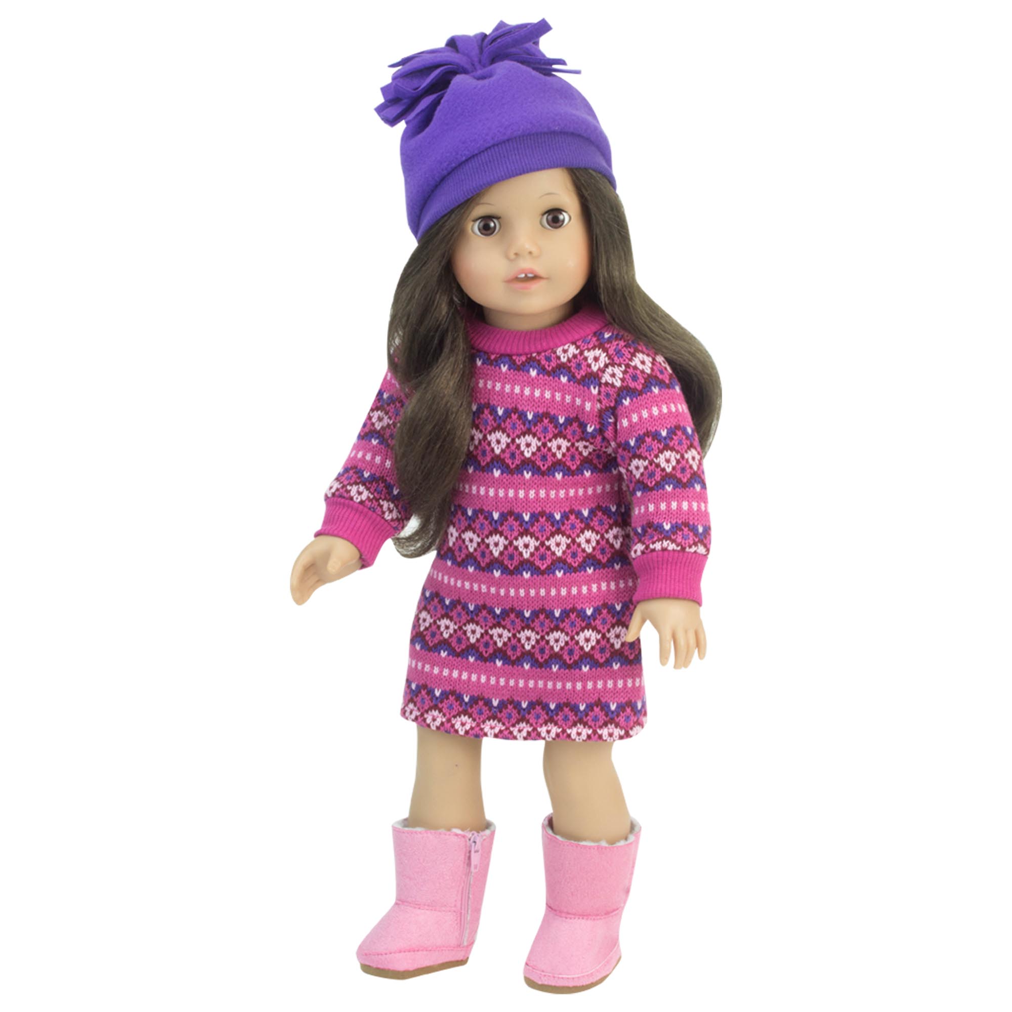 Sophia s Fair Isle Knit Sweater Dress and Winter Pom Pom Hat for 18 Teamson