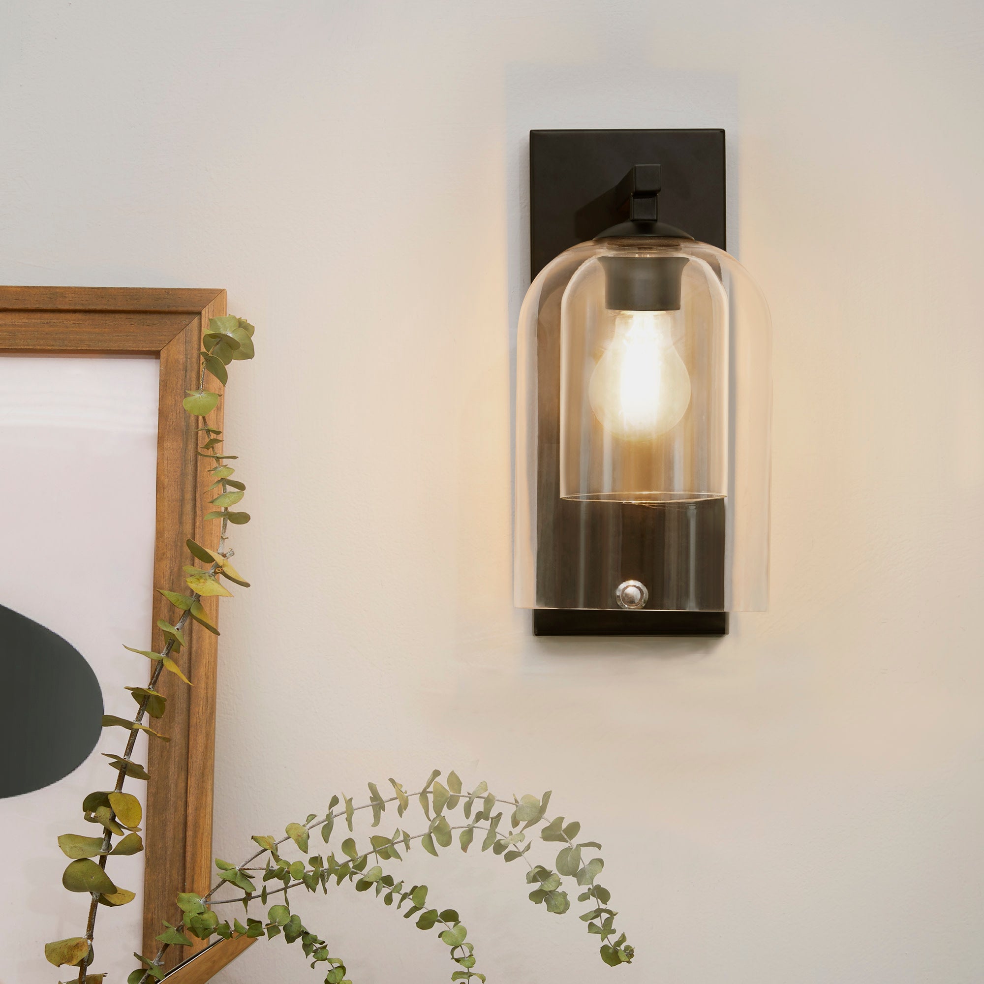 Teamson Home 1-Light Modern 13 1/2" High Wall Sconce with Clear Double Glass Dome Shade, Matte Black
