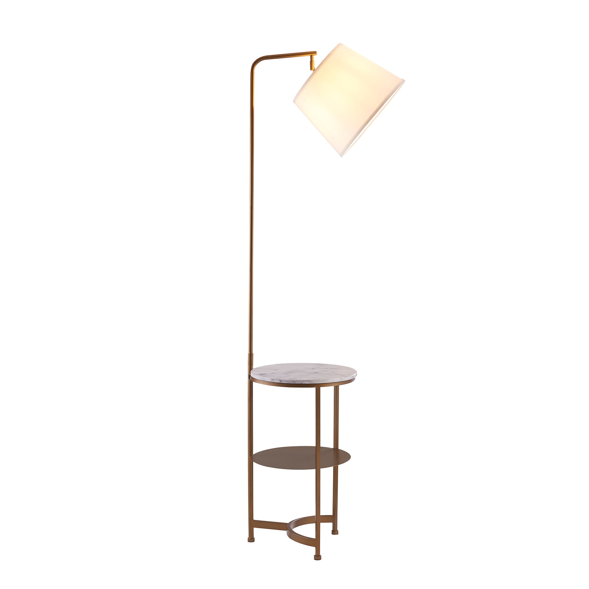 Teamson Home Lilah Floor Lamp with Faux Marble Tray Table and Built-In USB Port, White/Brass