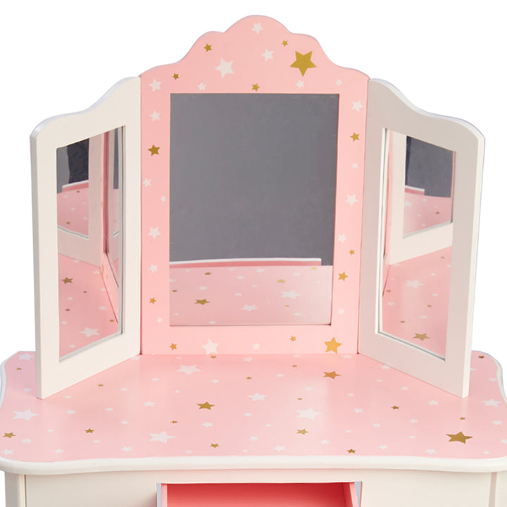 A pink Fantasy Fields Gisele Play Vanity Set with Mirrors, Pink/White.