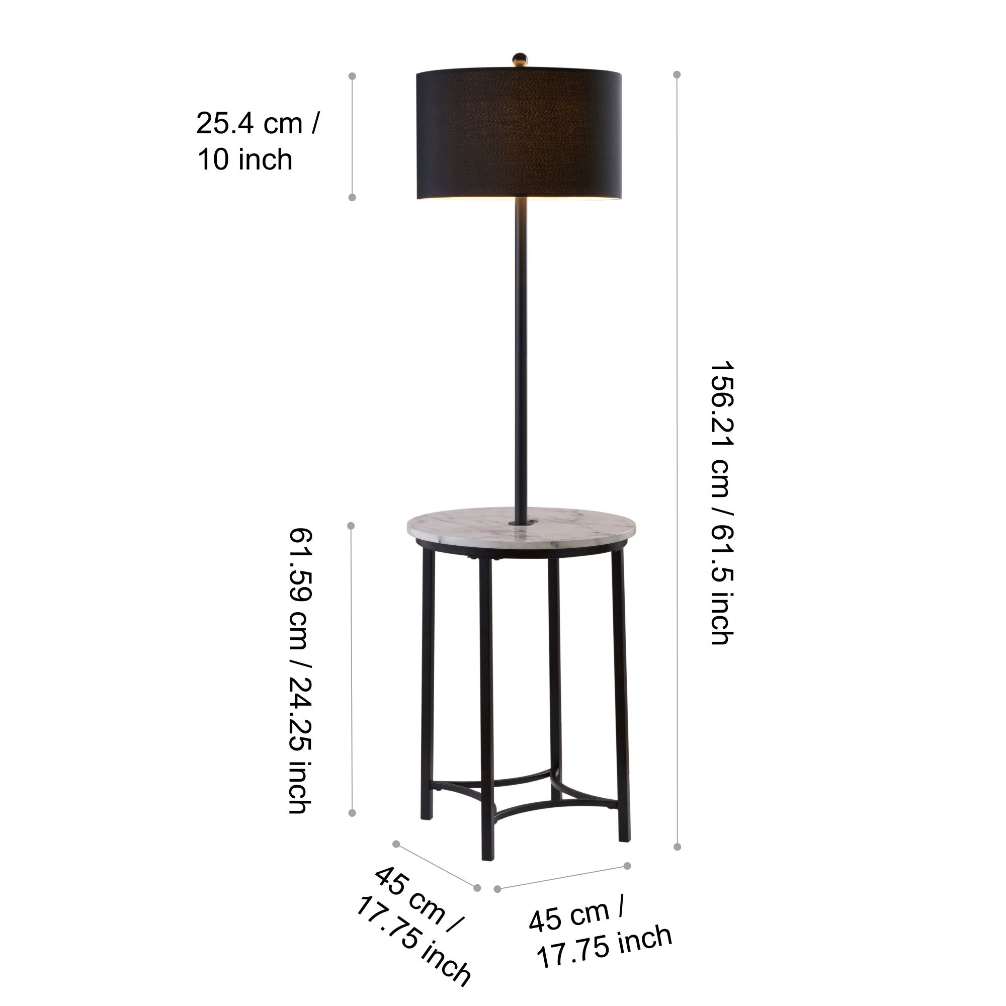 Teamson Home Shenna Floor Lamp with Faux Marble Tray Table and Built-In USB Port, Black