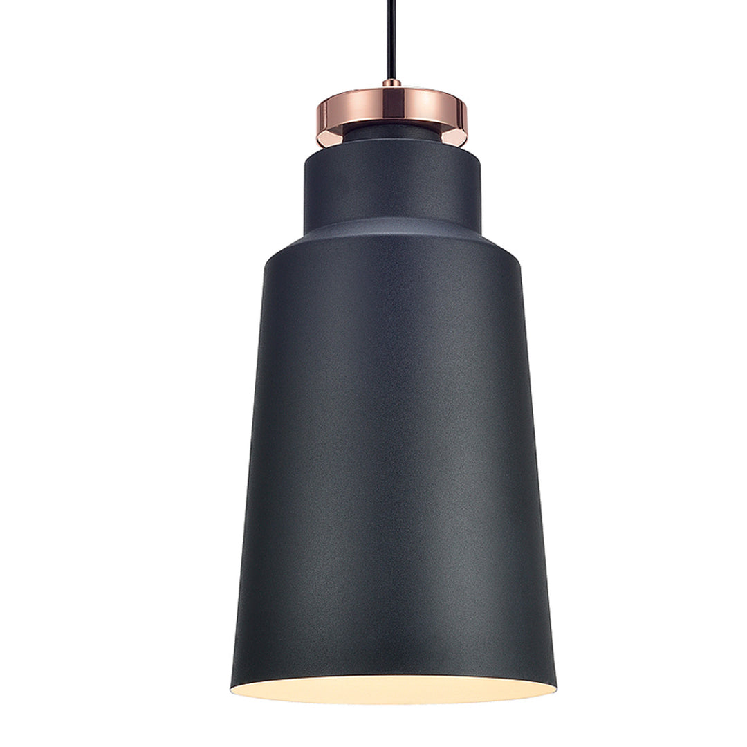 Close-up of the Teamson Home Stile Metal Mini Pendant Light, Black with Copper accents