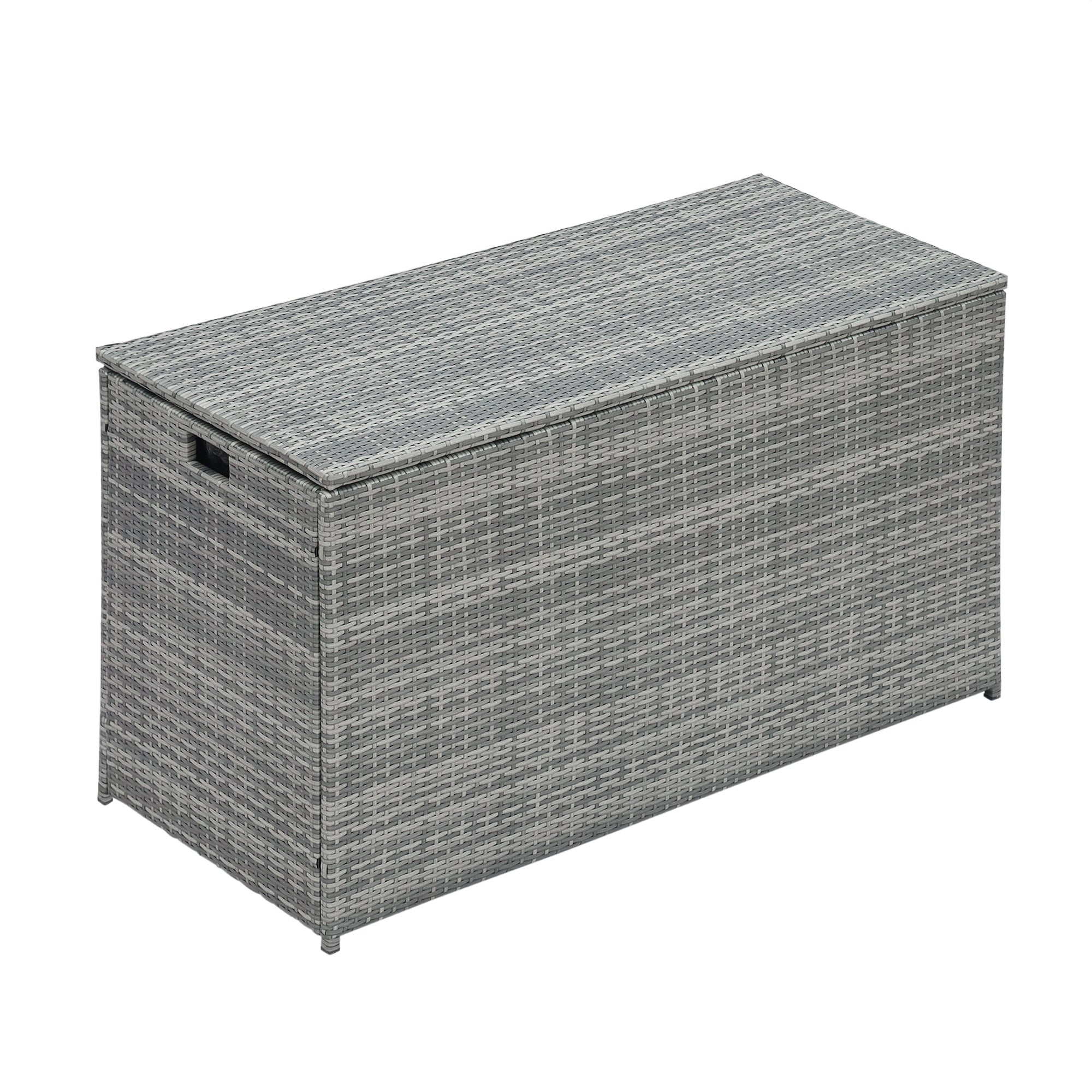 Teamson Home Wicker 154 Gallon Outdoor Deck Box for Cushions or Pool Accessory Storage, Gray
