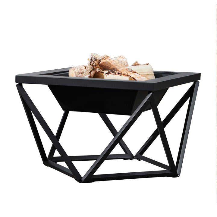 Teamson Home Outdoor 24" Wood Burning Fire Pit with Tabletop and Decorative Base, Black with wood stacked inside