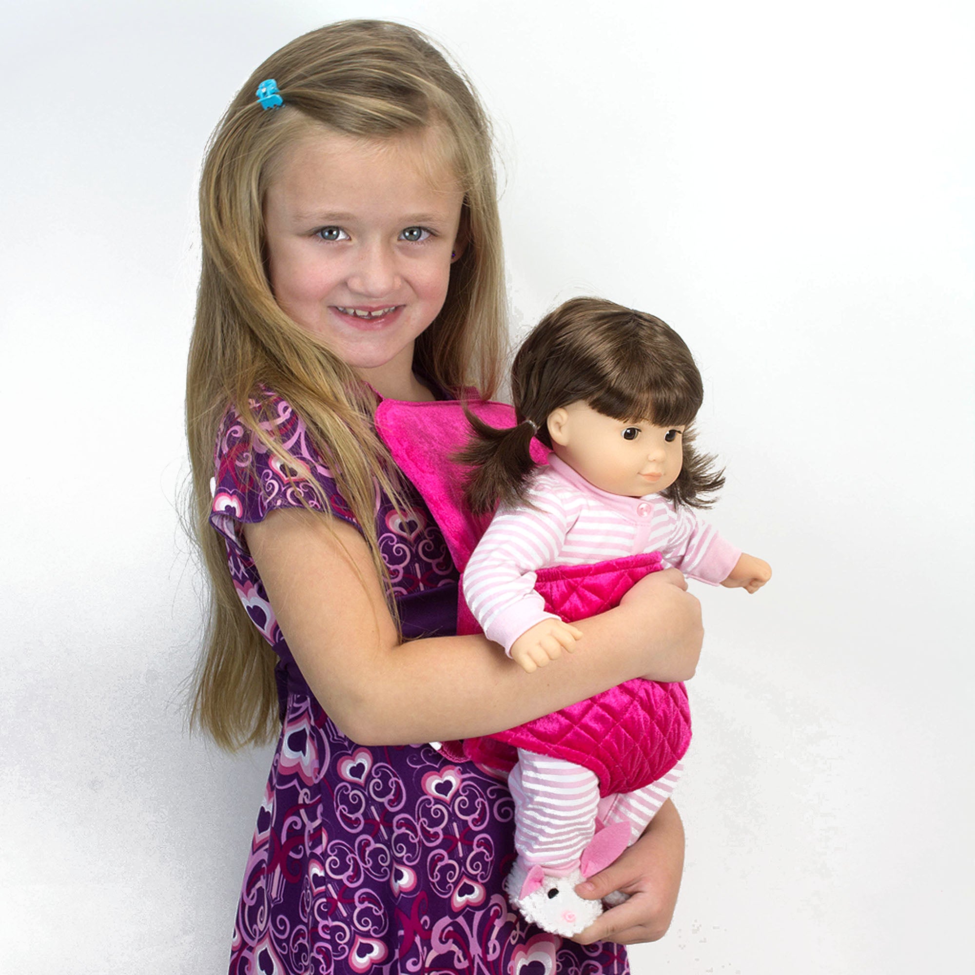 Sophia's Quilted Plush Hands Free Front/Back Carrier for Dolls, Hot Pink