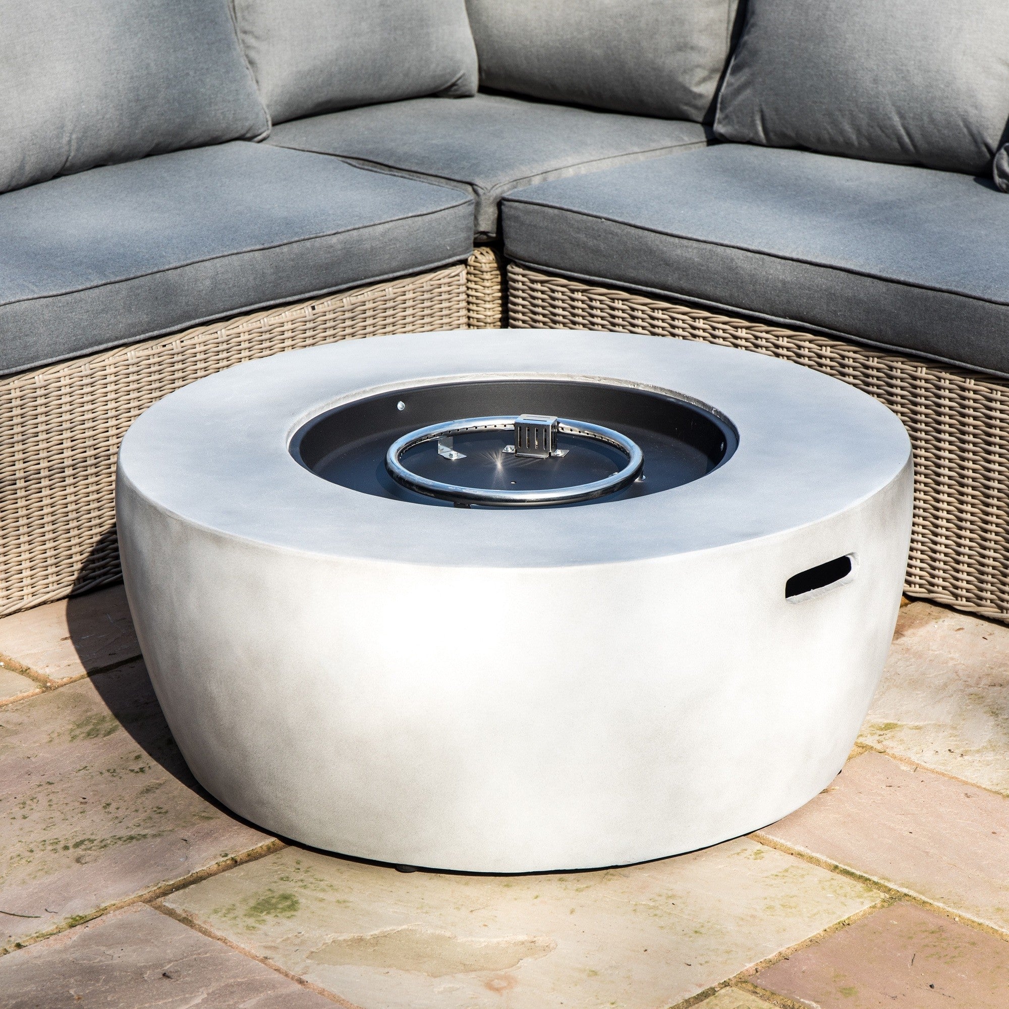 Teamson Home 36" Outdoor Round Propane Gas Fire Pit with Faux Concrete Base, Gray