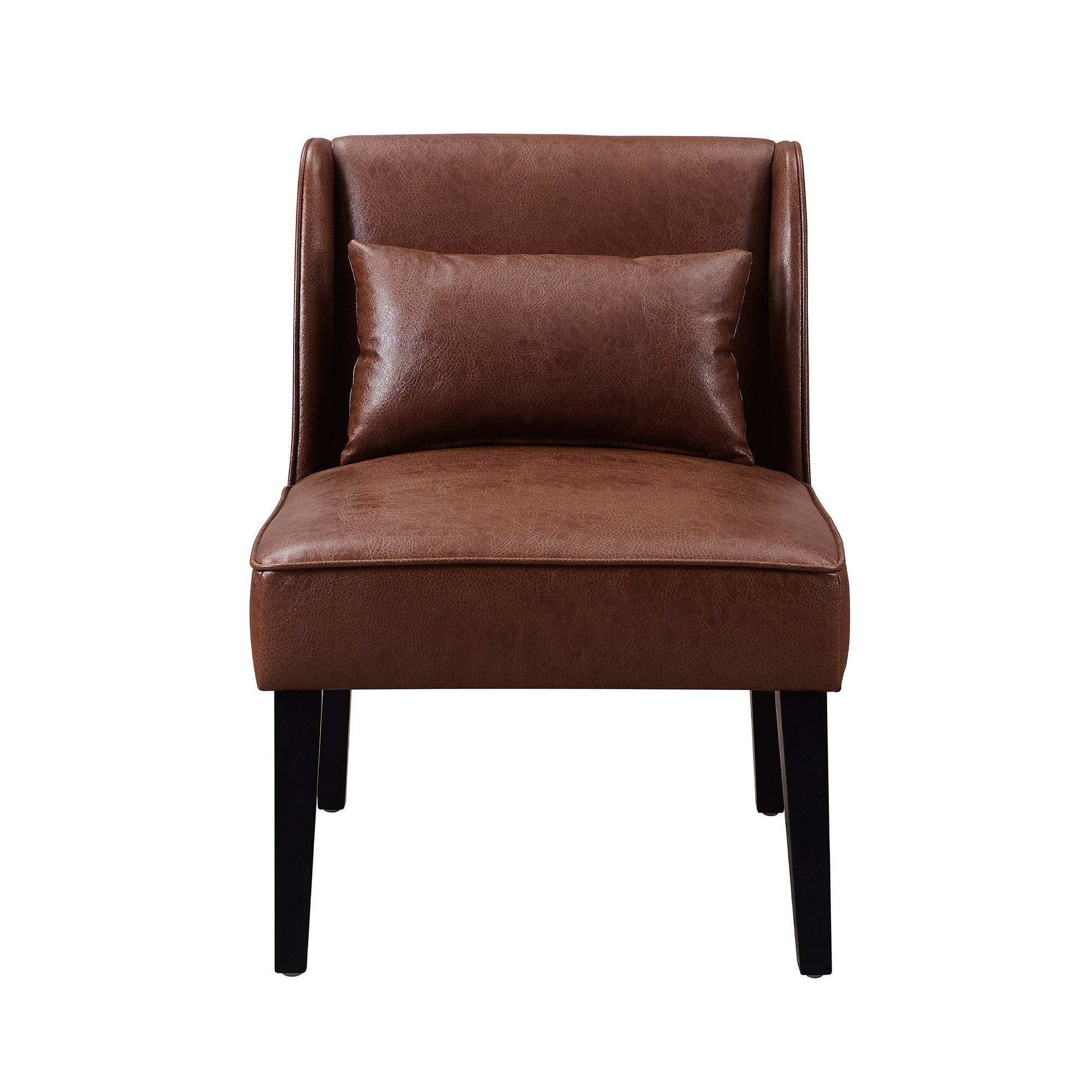 Teamson Home Marc Faux Leather Lounge Chair with Pillow and Solid Wood Legs, Brown