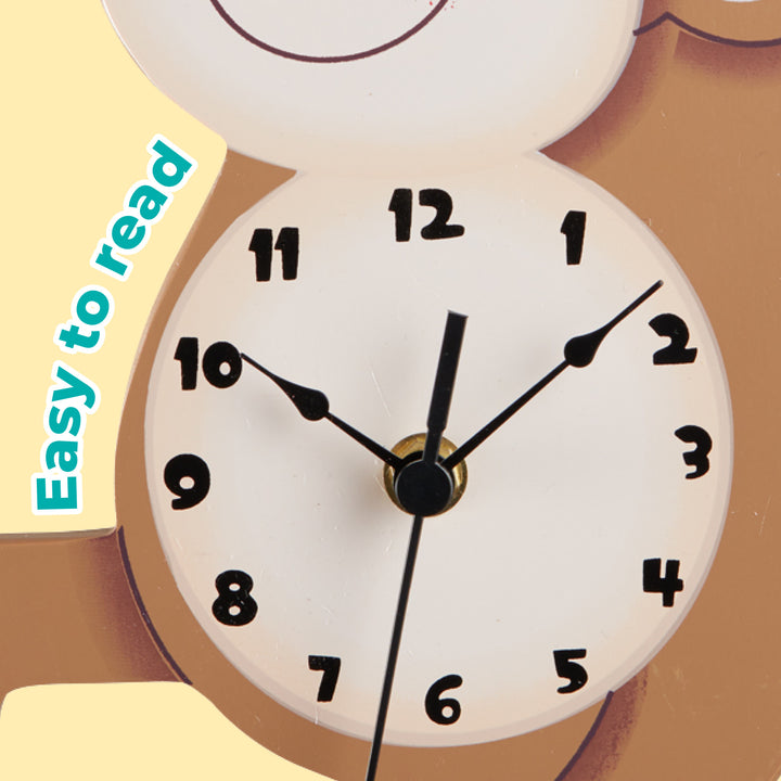 A Fantasy Fields Kids Wooden Sunny Safari Monkey Wall Clock, Brown, perfect for kids' learning.