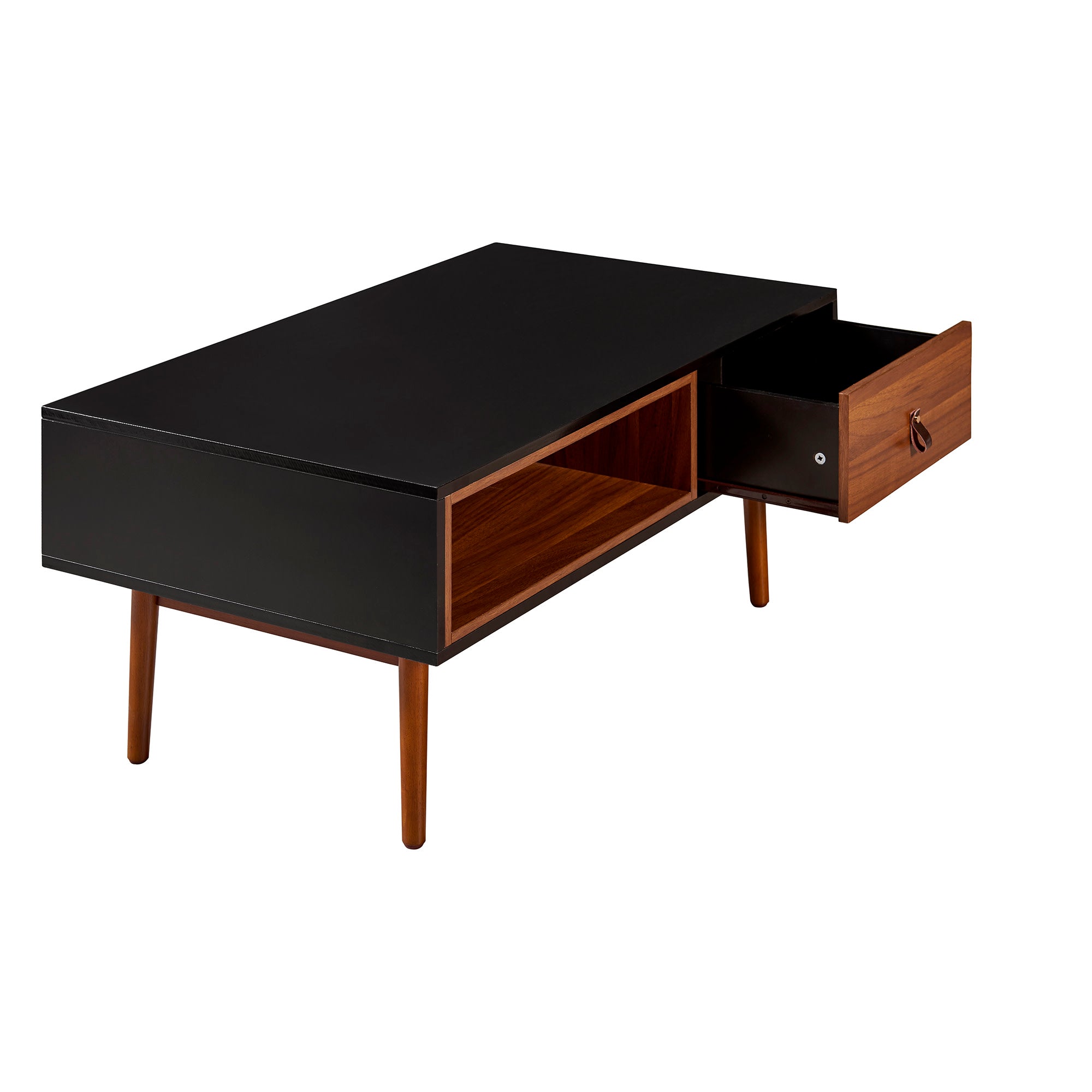 Teamson Home Reno Coffee Table with Storage Drawer, Black/Walnut