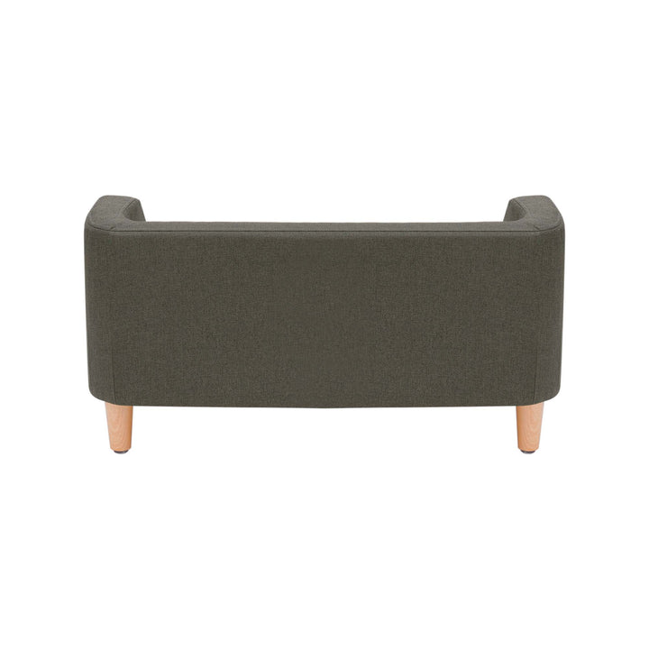 A view from behind of a two-tone gray Bennett Linen Sofa Pet Bed.