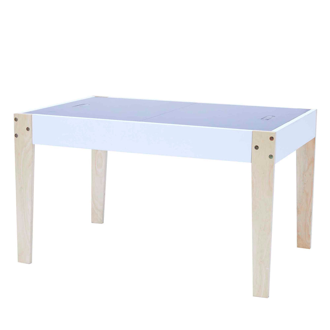 A white and wooden child-sized table