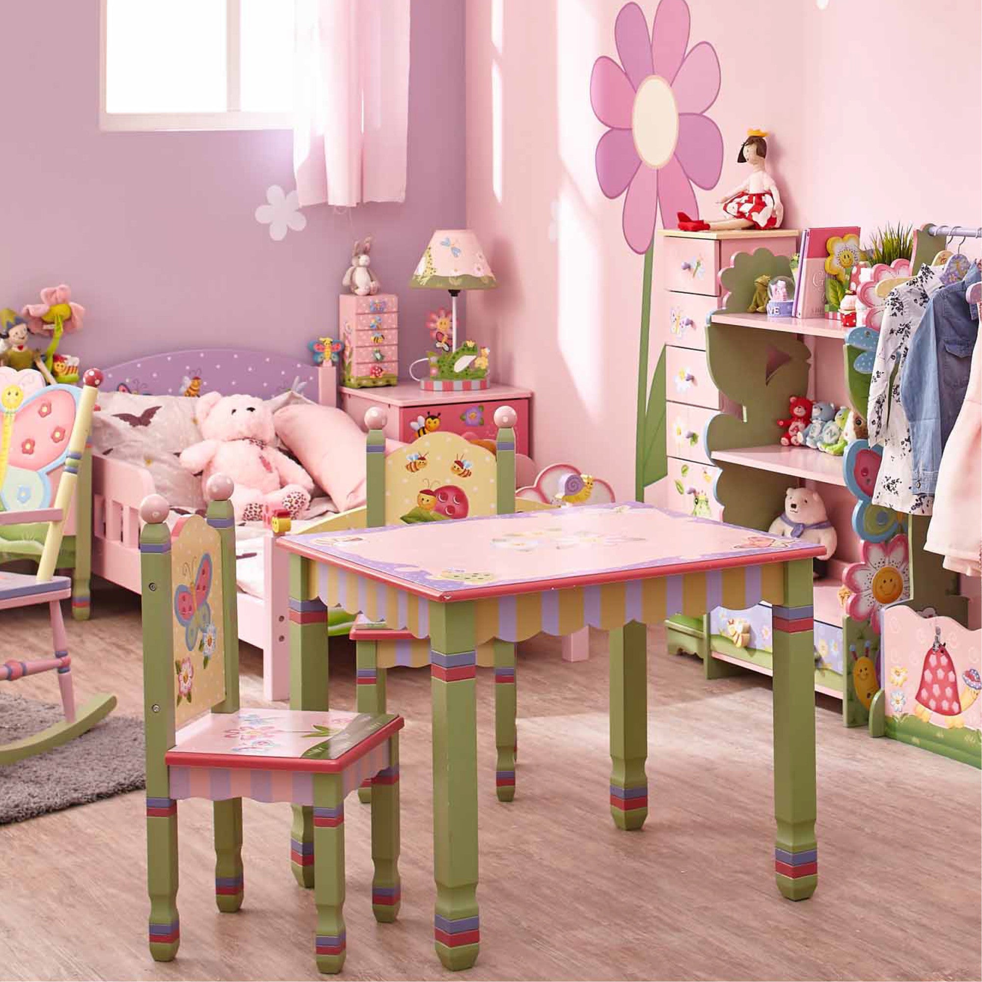 Fantasy Fields Kids Painted Wooden Magic Garden Table with 2 Chairs, Multicolor