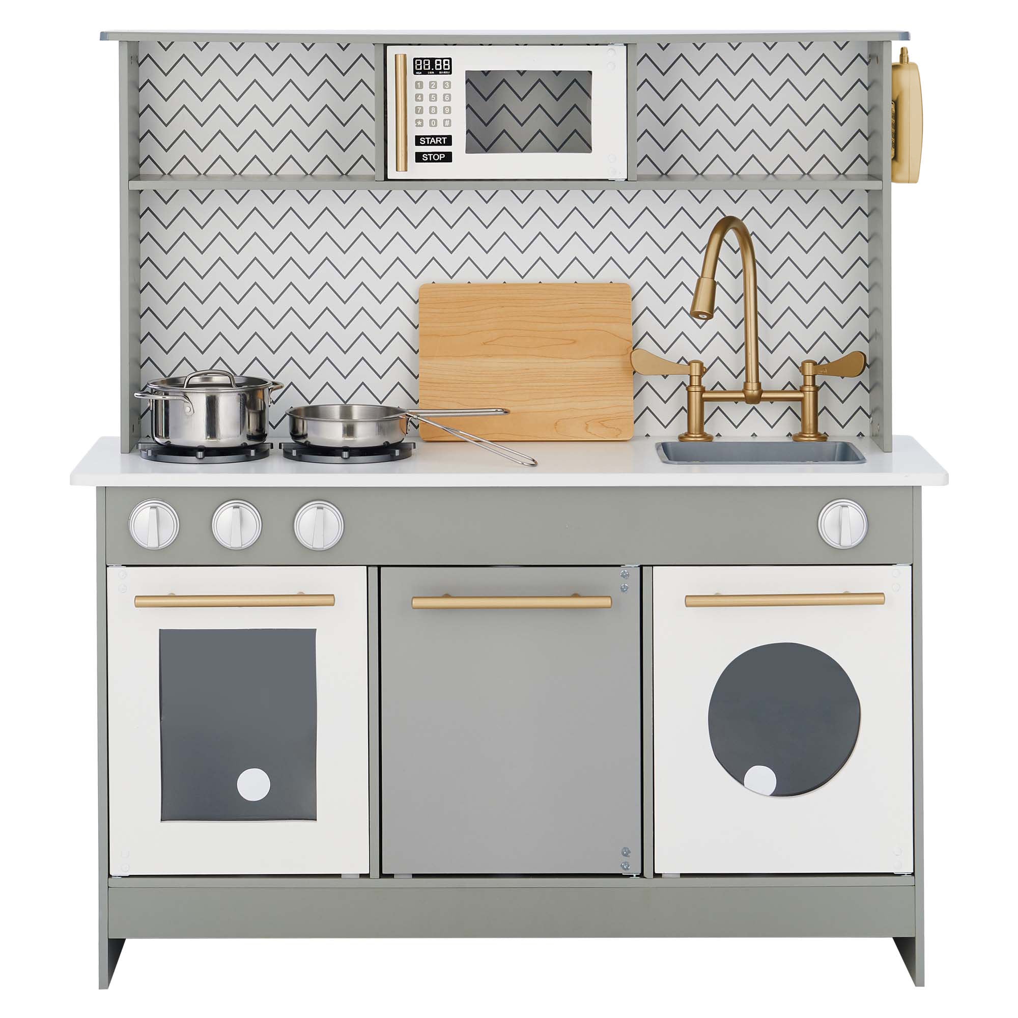 Teamson Kids Little Chef Berlin Modern Play Kitchen with 6 Accessories, Gray/White