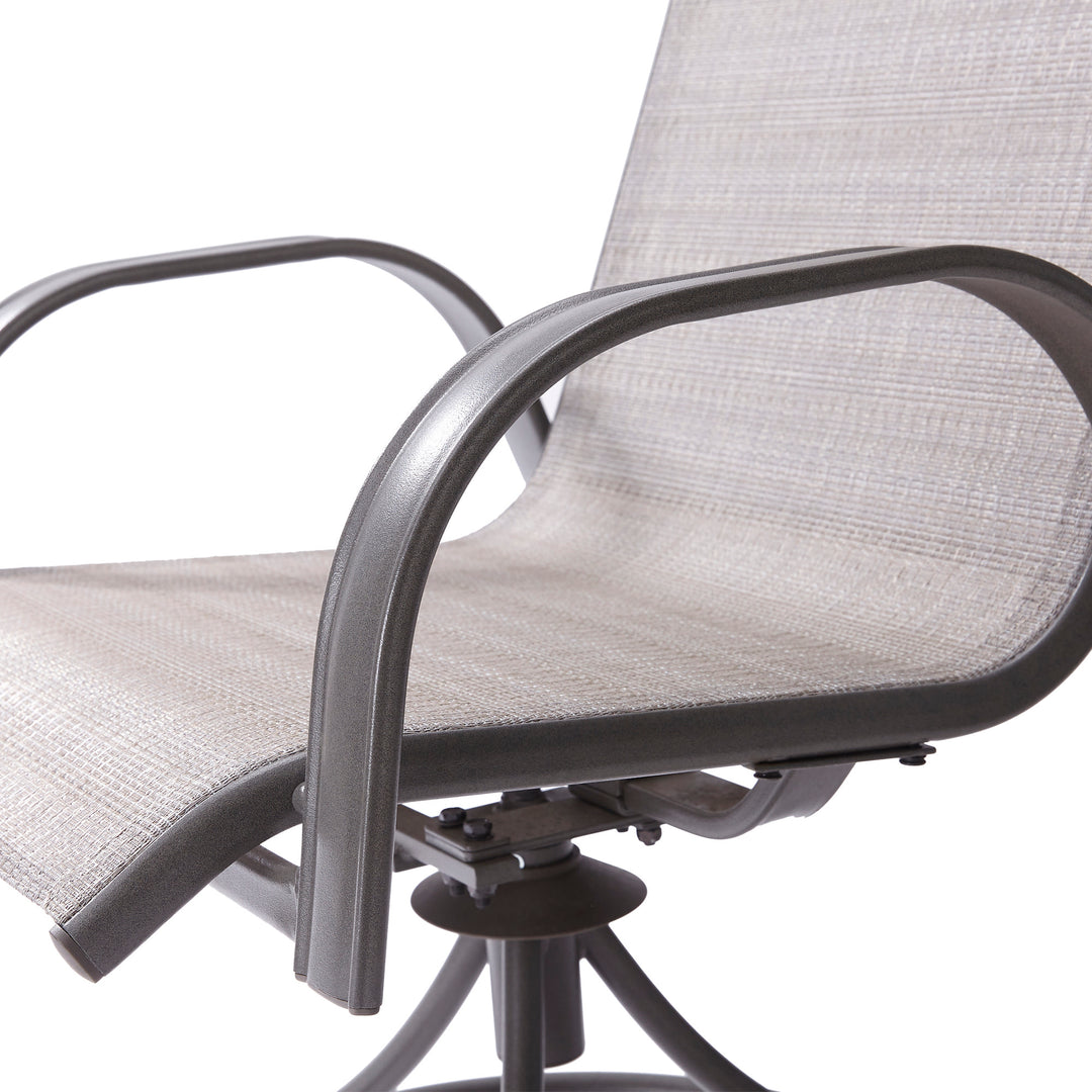 Close-up of the breathable mesh and contoured armrests