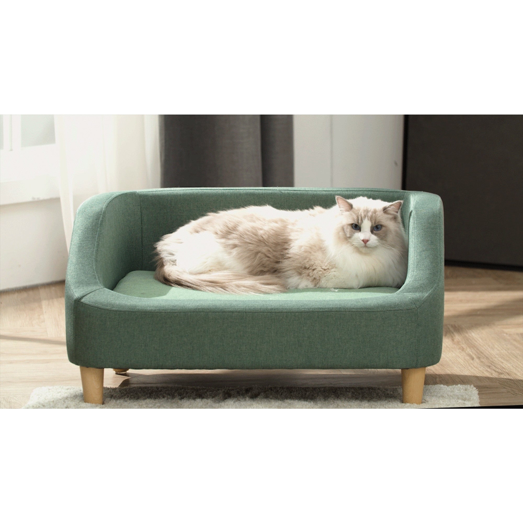Teamson Pets Bennett Linen Sofa Dog Bed for Small and Medium Dogs, Sea Green
