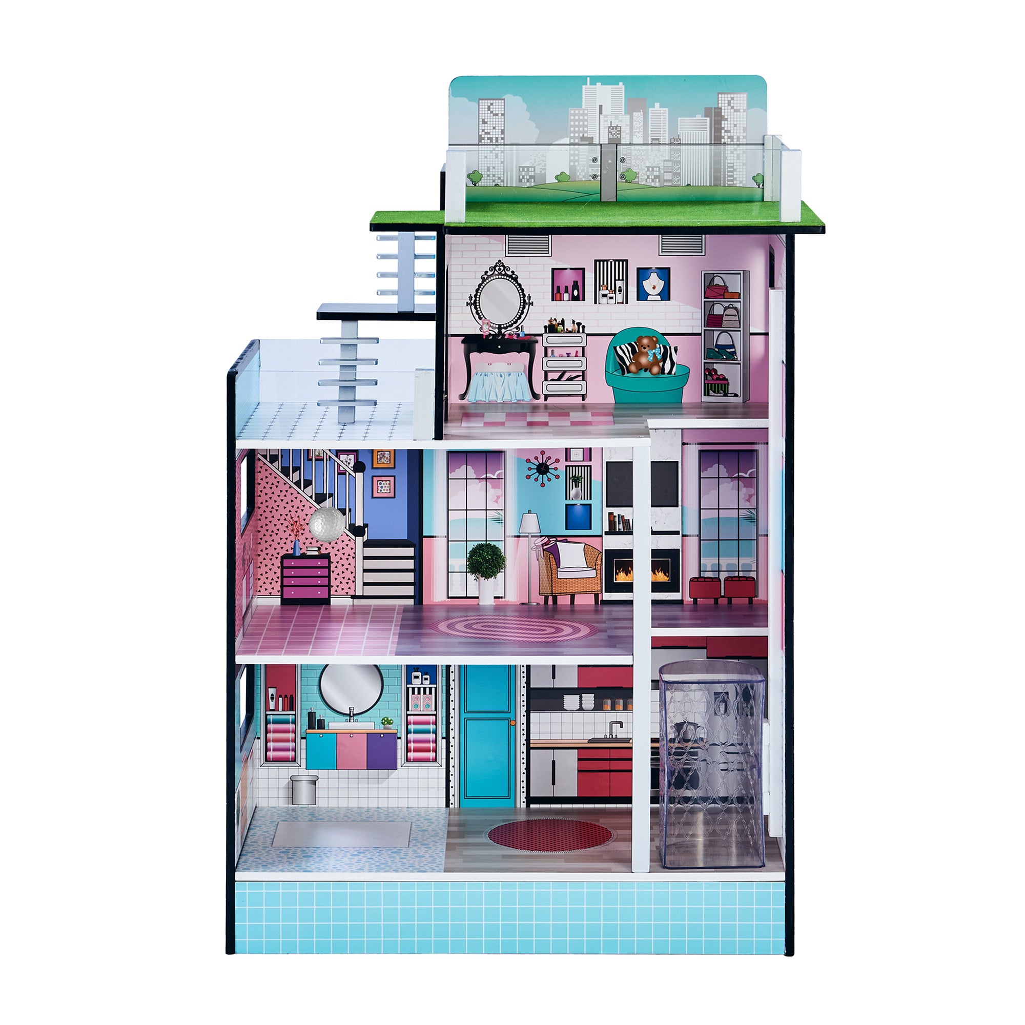Olivia's Little World Dreamland Barcelona Dollhouse with 10 Accessories, Turquoise/Black