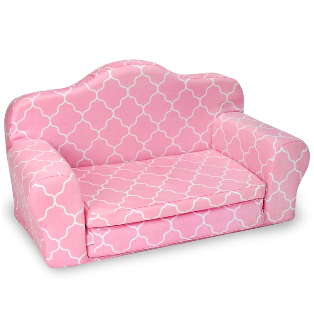 Sophia's 2-in-1 Plush Lattice-Printed Pull-Out Sofa Bed for Two 18'' Dolls, Pink