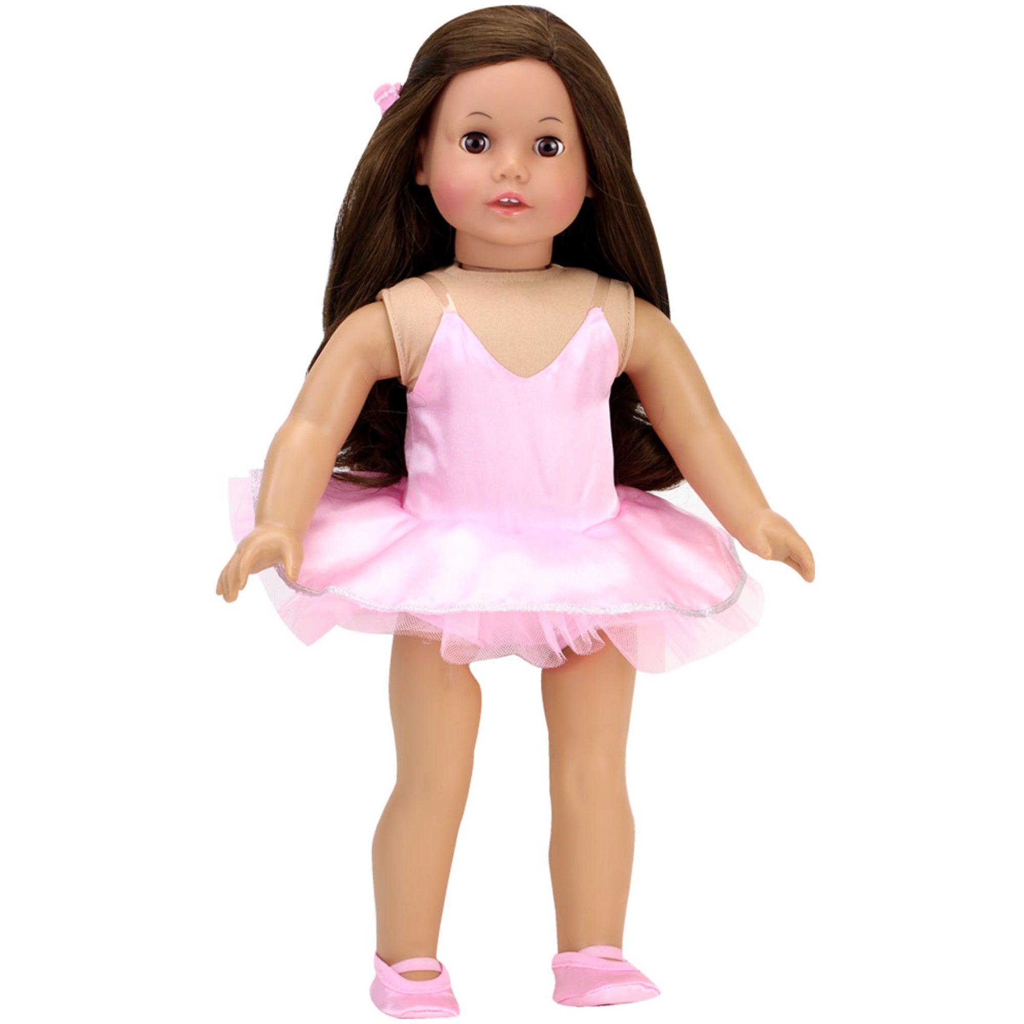 Sophia’s Ballet Dress with Tulle Tutu & Silver Trim, Dance Slippers, & Matching Hair Accessory for 18” Dolls, Light Pink