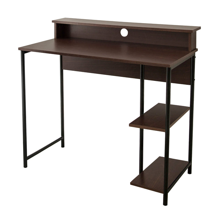 Teamson Home Computer Desk with Metal Base and Storage, Walnut Finish/Black