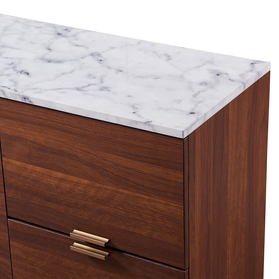 Teamson Home Ashton Wooden Sideboard Storage Cabinet with Faux Marble Top, White/Walnut